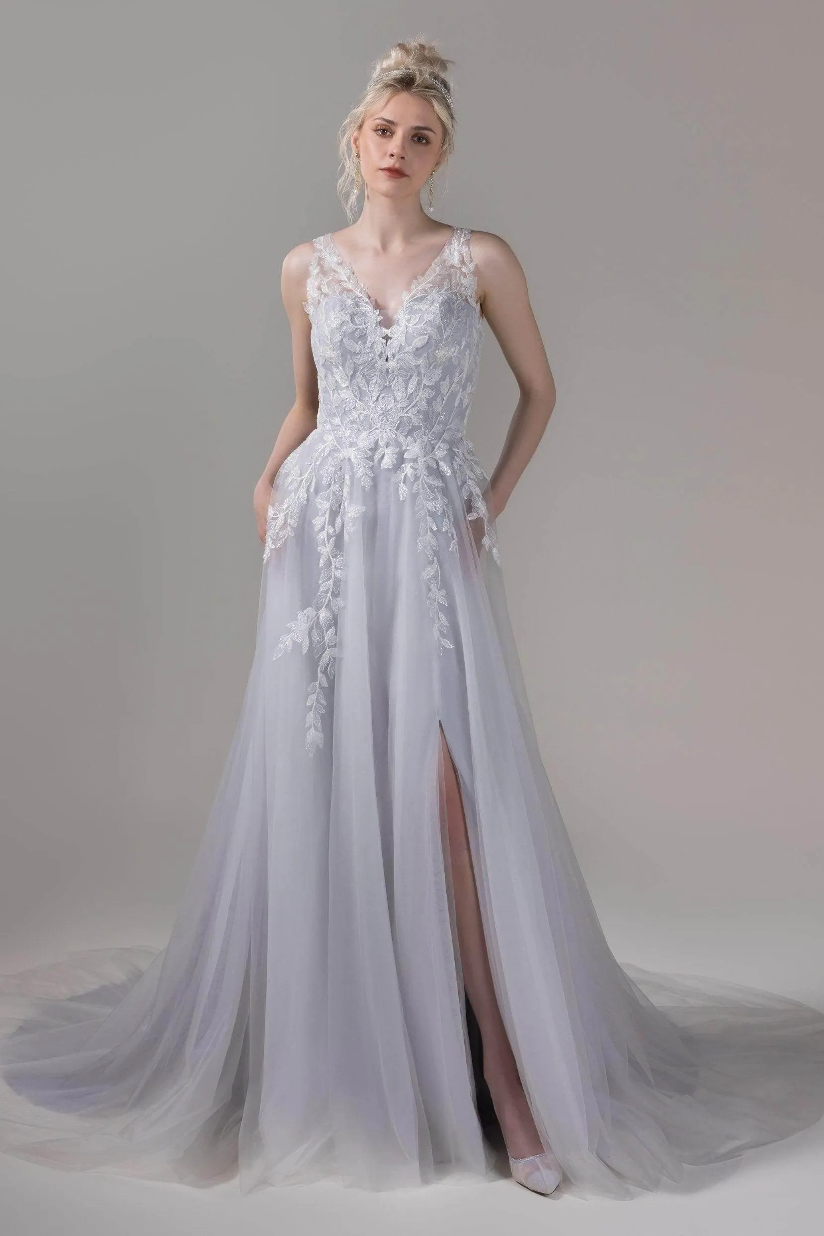 A-Line Chapel Train Lace Tulle Wedding Dress CW2810CR sold by Cocomelody