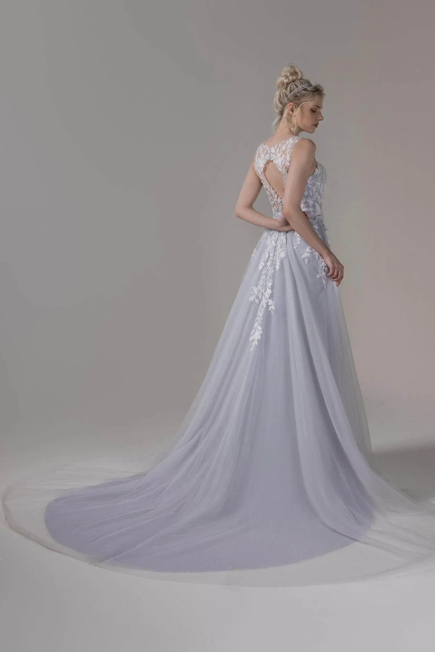 A-Line Chapel Train Lace Tulle Wedding Dress CW2810CR sold by Cocomelody product image thumbnail 2