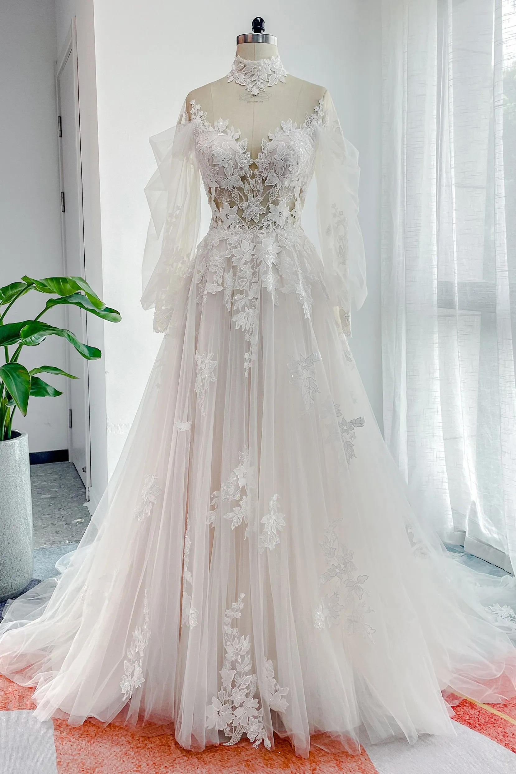 A-Line Court Train Lace Tulle Wedding Dress CW3156 sold by Cocomelody