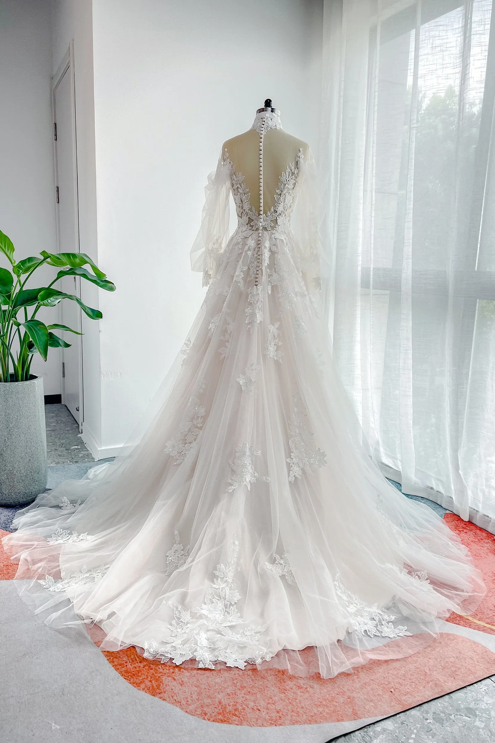 A-Line Court Train Lace Tulle Wedding Dress CW3156 sold by Cocomelody product image thumbnail 2