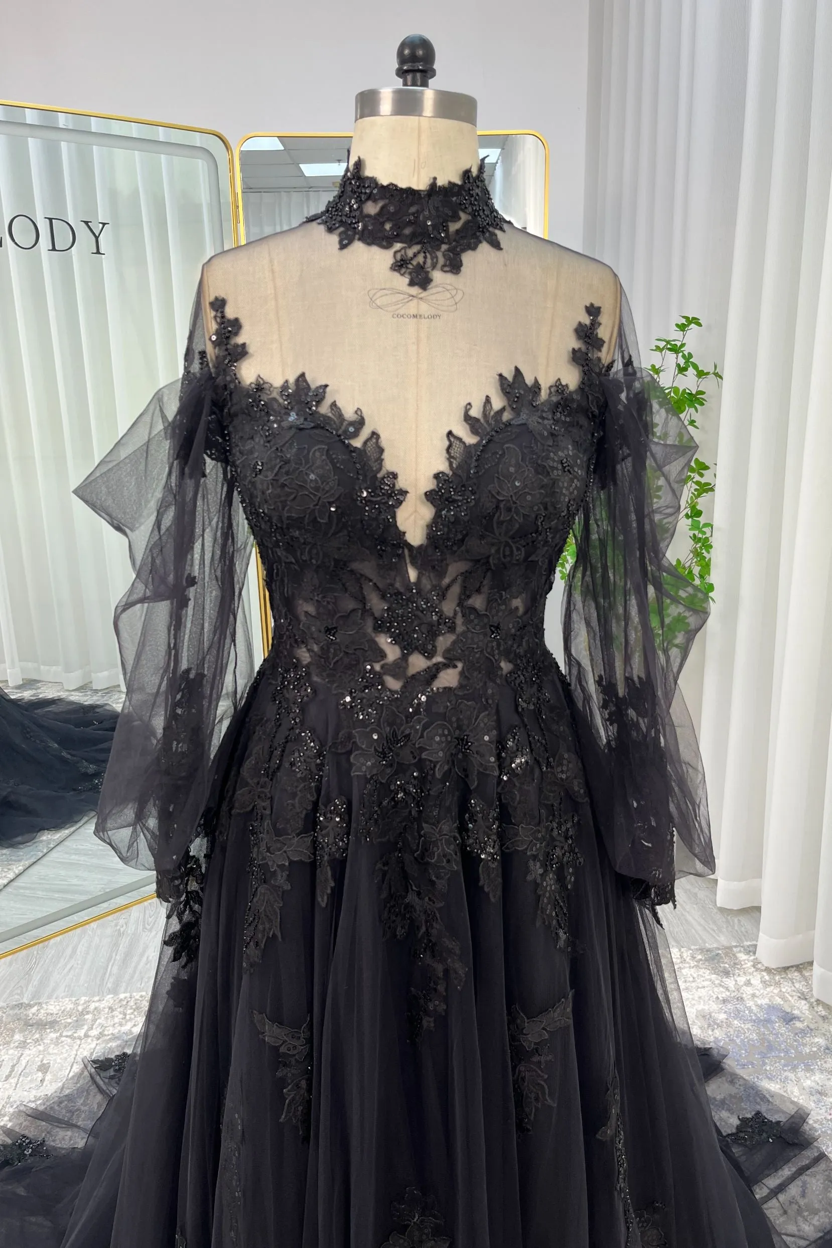 A-Line Court Train Lace Tulle Wedding Dress CW3156 sold by Cocomelody product image thumbnail 4