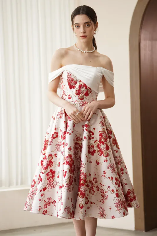 A-Line Tea Length Jacquard Satin Wedding Dress CW3317 sold by Cocomelody