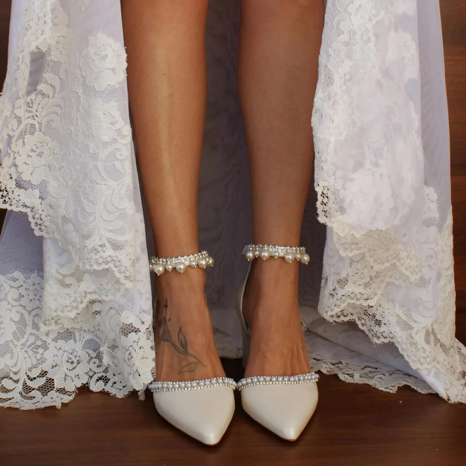 White Pearl Ankle Strap Pointy Block Heels 709119829327 sold by Cocomelody product image thumbnail 2
