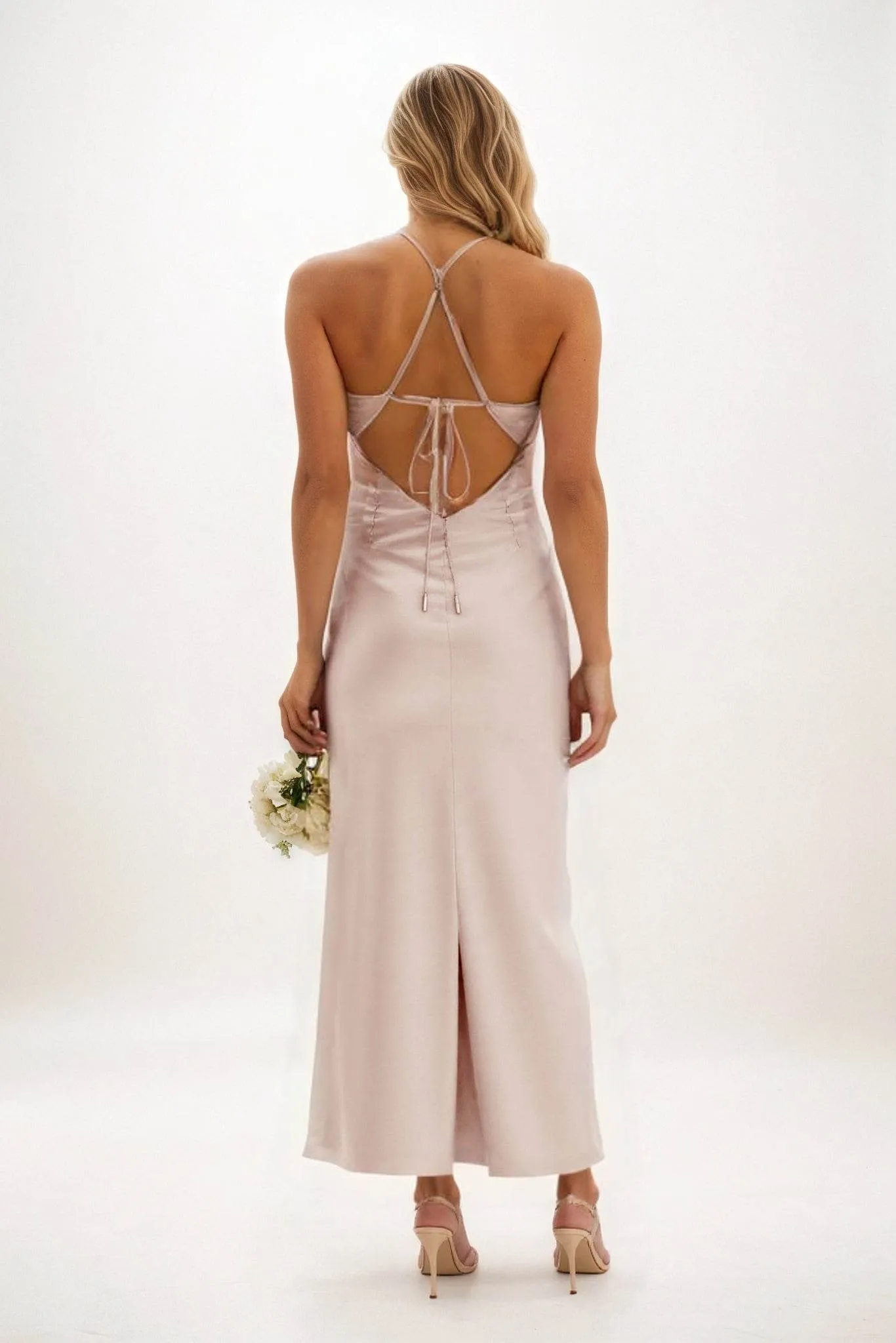 Sheath-Column Midi Luxe Satin Dress CB0831CS sold by Cocomelody product image thumbnail 2