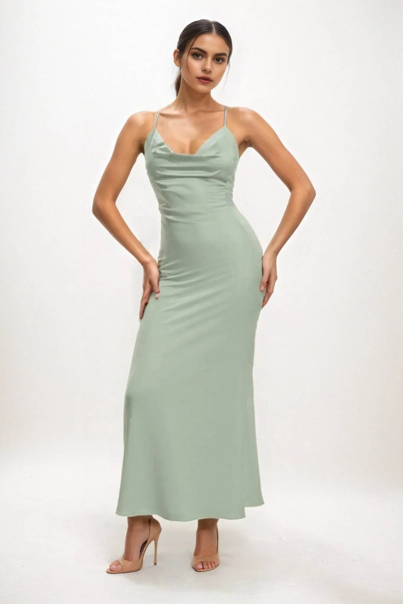Sheath-Column Midi Luxe Satin Dress CB0831CS sold by Cocomelody product image thumbnail 5