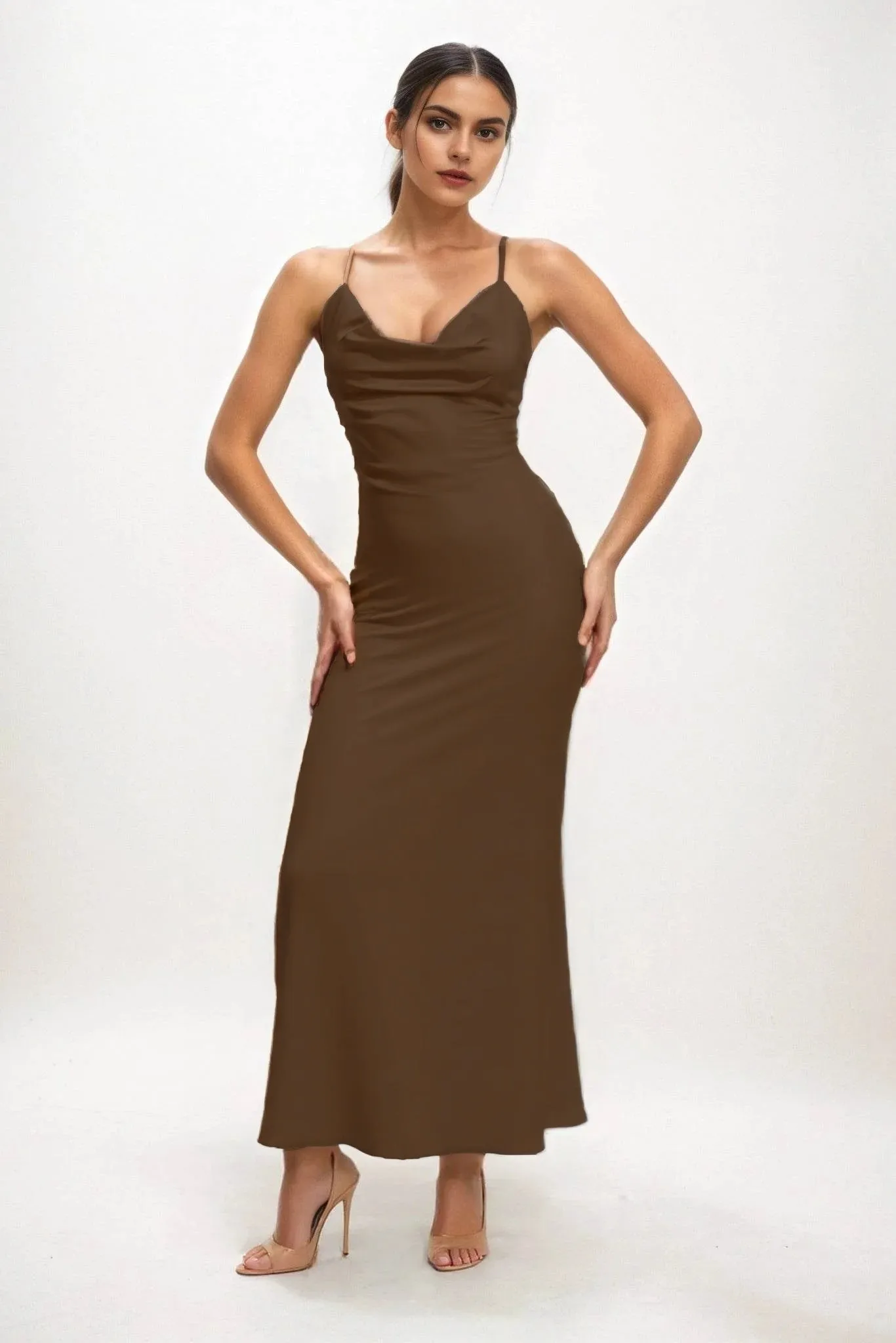 Sheath-Column Midi Luxe Satin Dress CB0831CS sold by Cocomelody