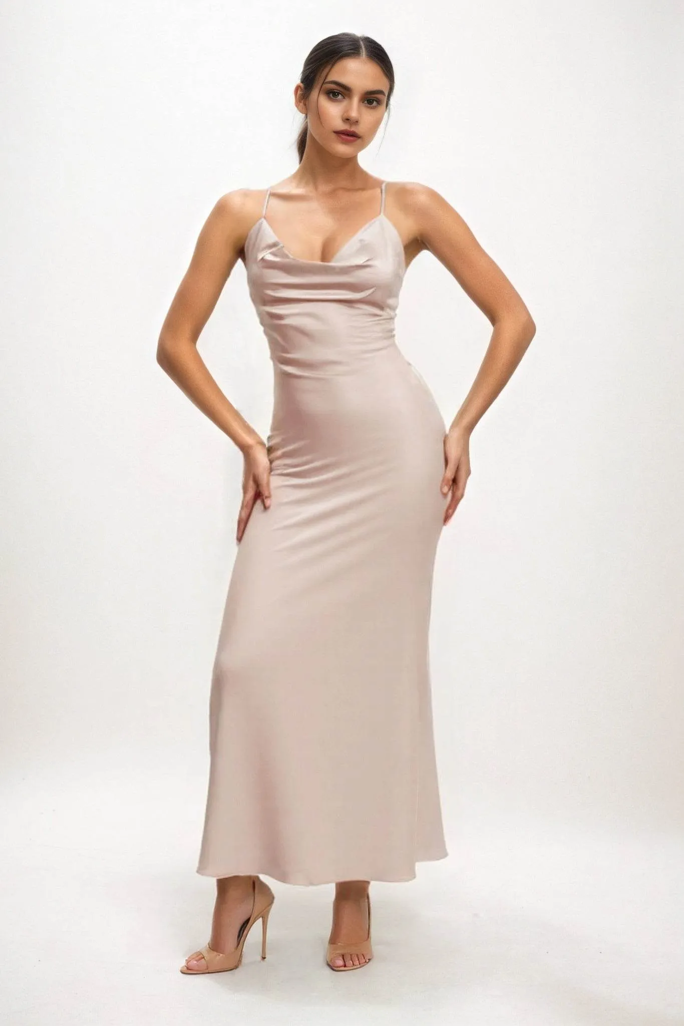 Sheath-Column Midi Luxe Satin Dress CB0831CS sold by Cocomelody product image thumbnail 3