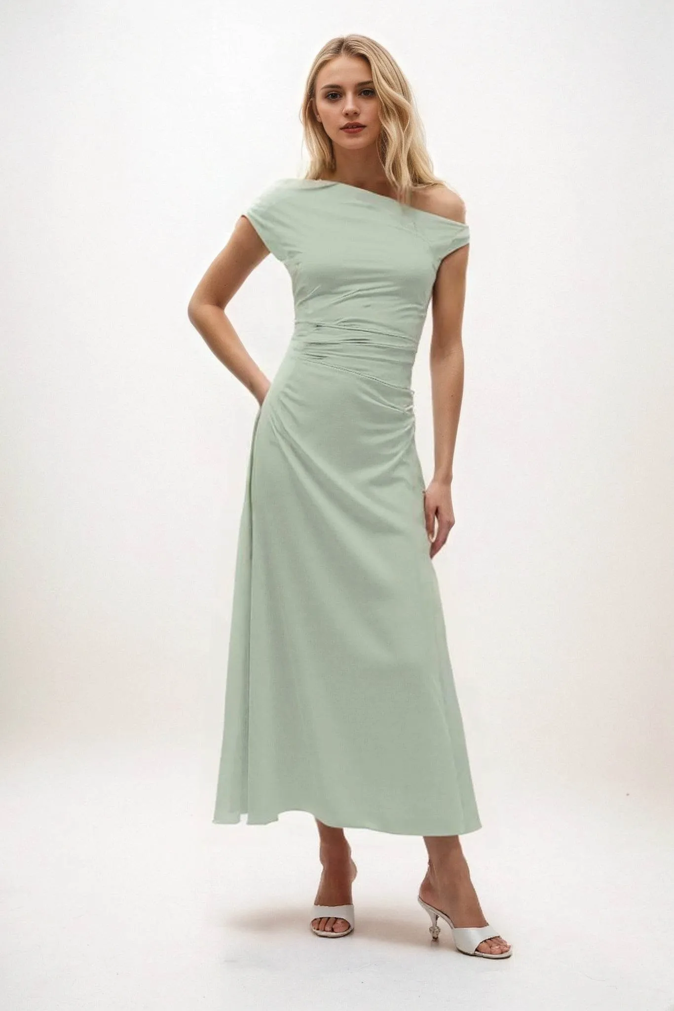 A-Line Midi Luxe Satin Dress CB0830CS sold by Cocomelody product image thumbnail 4