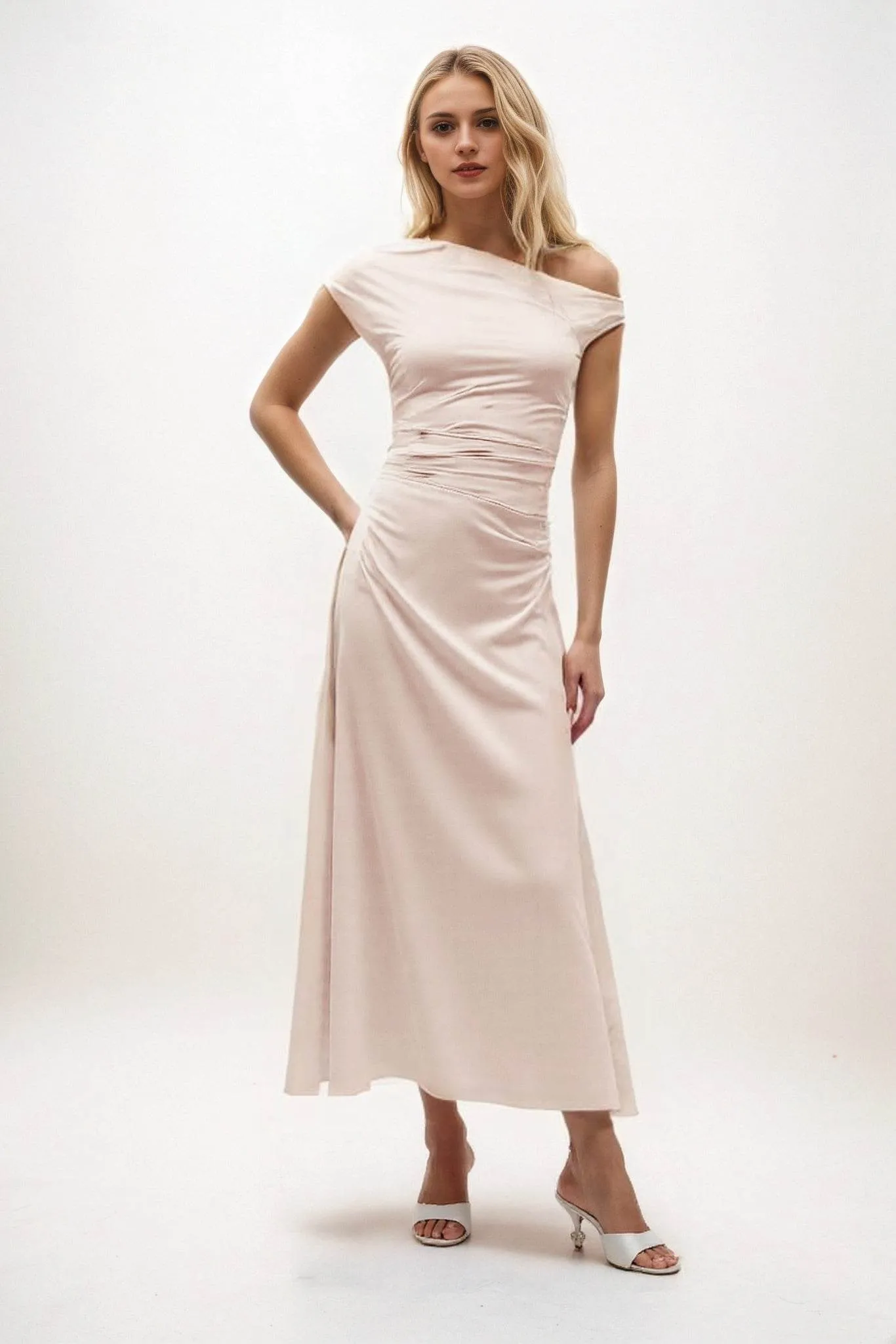 A-Line Midi Luxe Satin Dress CB0830CS sold by Cocomelody product image thumbnail 3