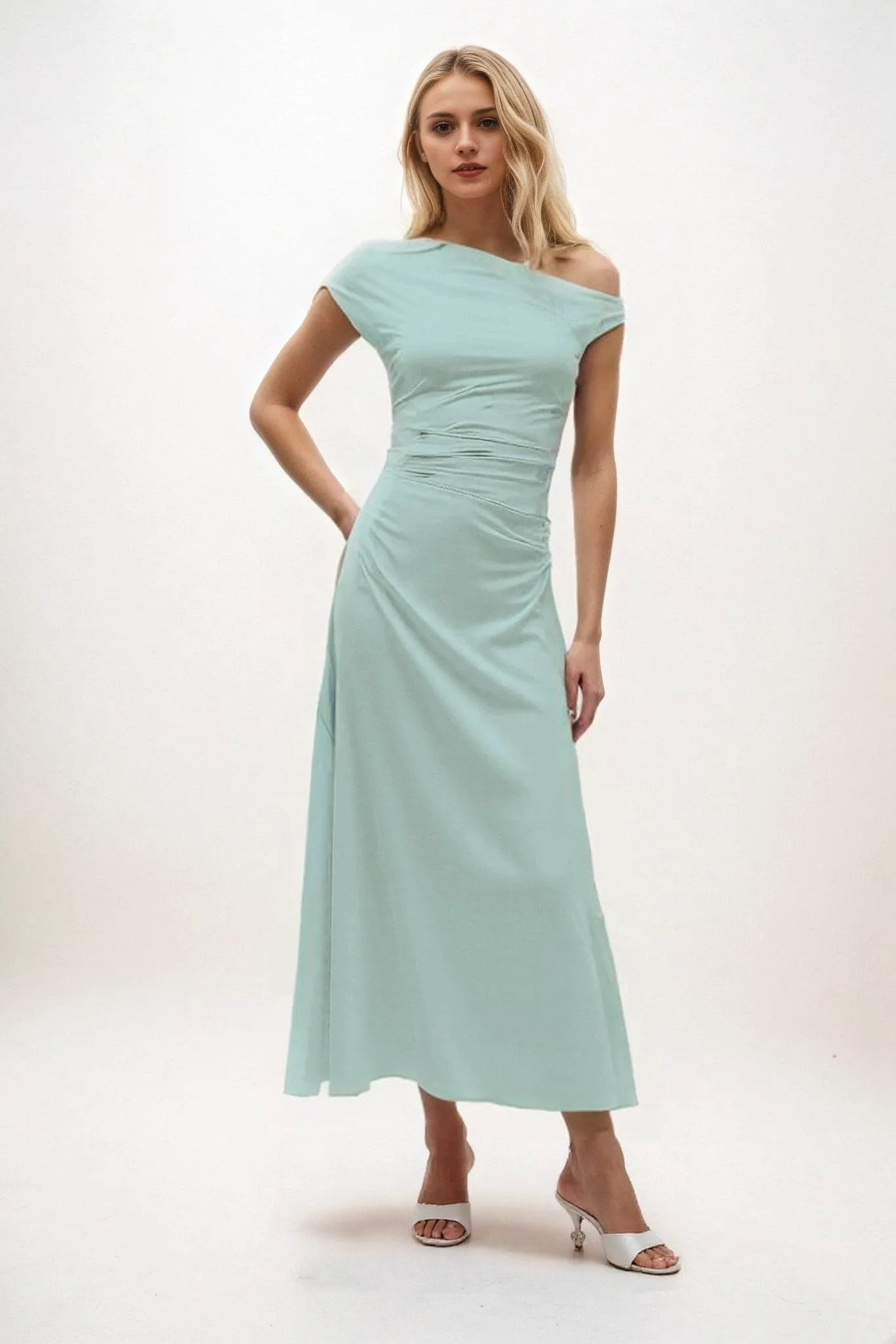 A-Line Midi Luxe Satin Dress CB0830CS sold by Cocomelody product image thumbnail 5