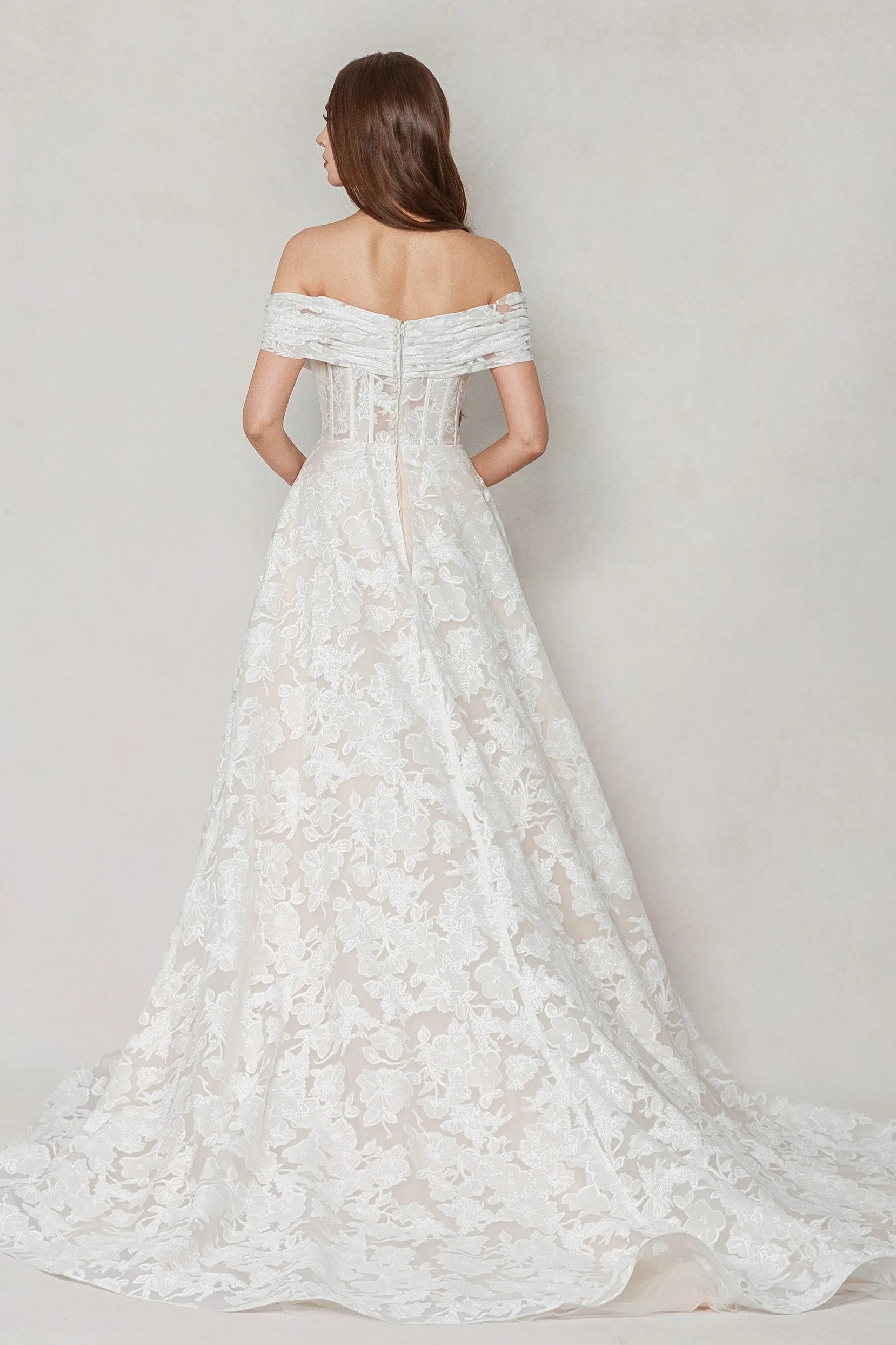 A-Line Court Train Gauze Broche Wedding Dress CW3623 sold by Cocomelody product image thumbnail 2