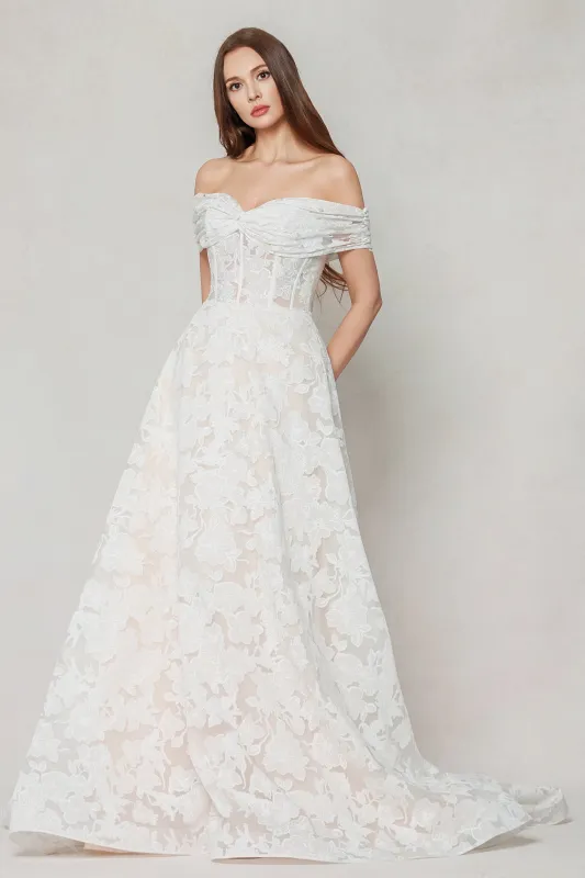 A-Line Court Train Gauze Broche Wedding Dress CW3623 sold by Cocomelody