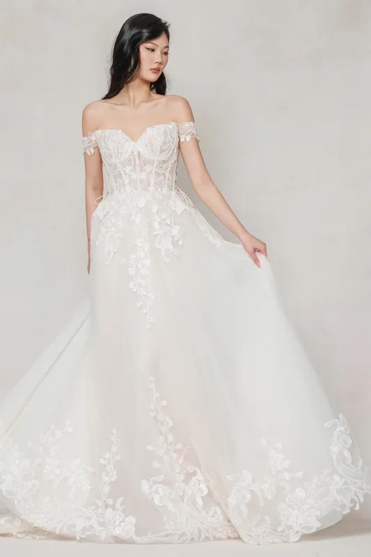 A-Line Sweep-Brush Train Tulle Wedding Dress CW3618 sold by Cocomelody