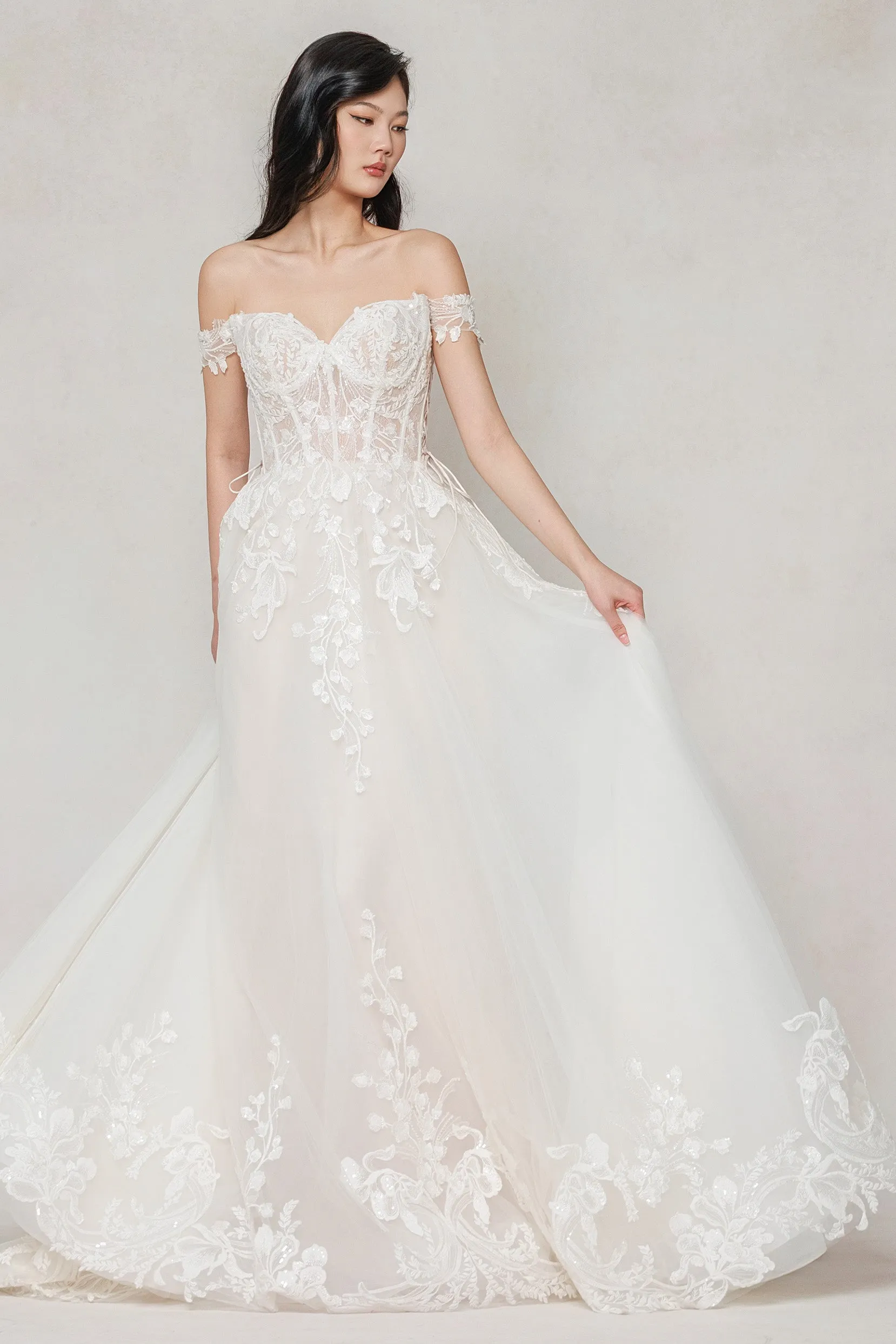 A-Line Sweep-Brush Train Tulle Wedding Dress CW3618 sold by Cocomelody