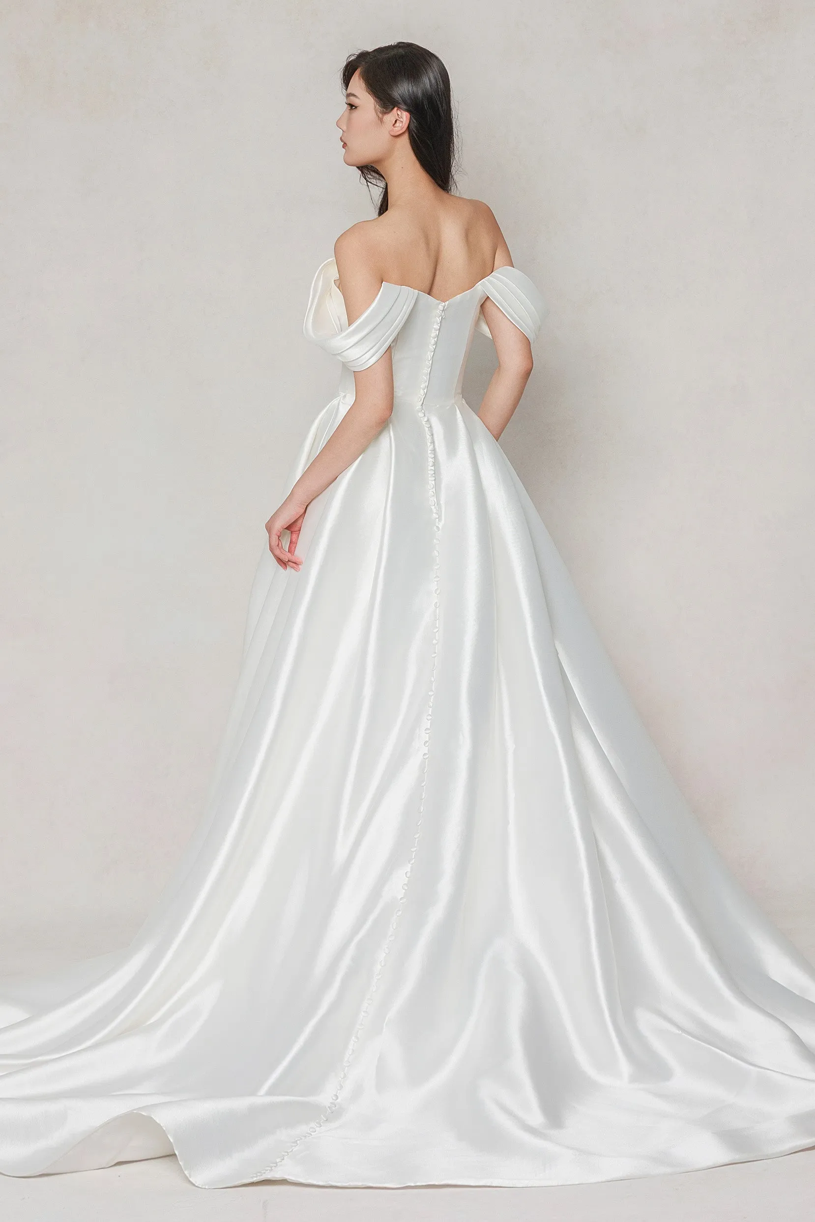 A-Line Court Train Satin Wedding Dress CW3612 sold by Cocomelody product image thumbnail 2