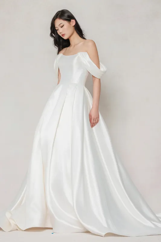 A-Line Court Train Satin Wedding Dress CW3612 made by Cocomelody