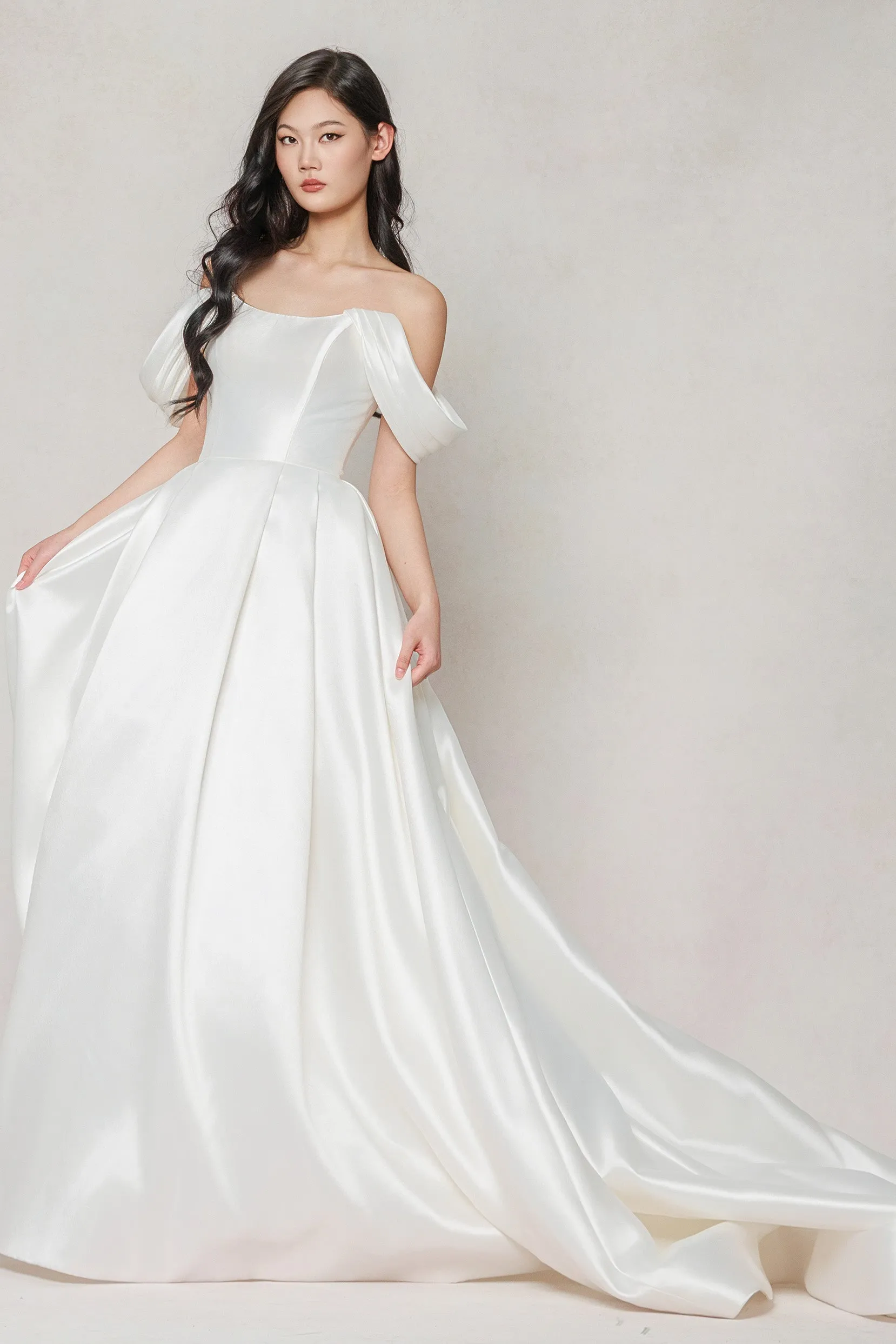 A-Line Court Train Satin Wedding Dress CW3612 sold by Cocomelody product image thumbnail 4