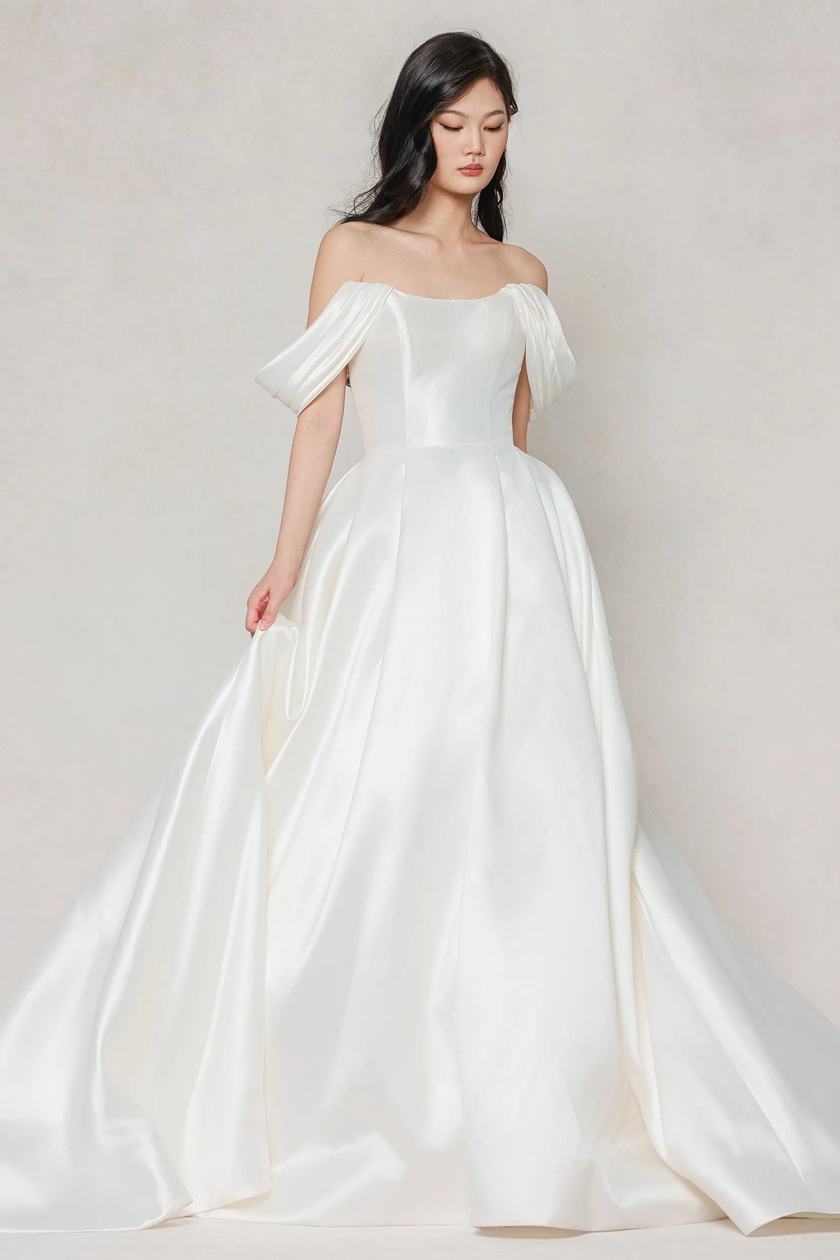 A-Line Court Train Satin Wedding Dress CW3612 sold by Cocomelody product image thumbnail 5