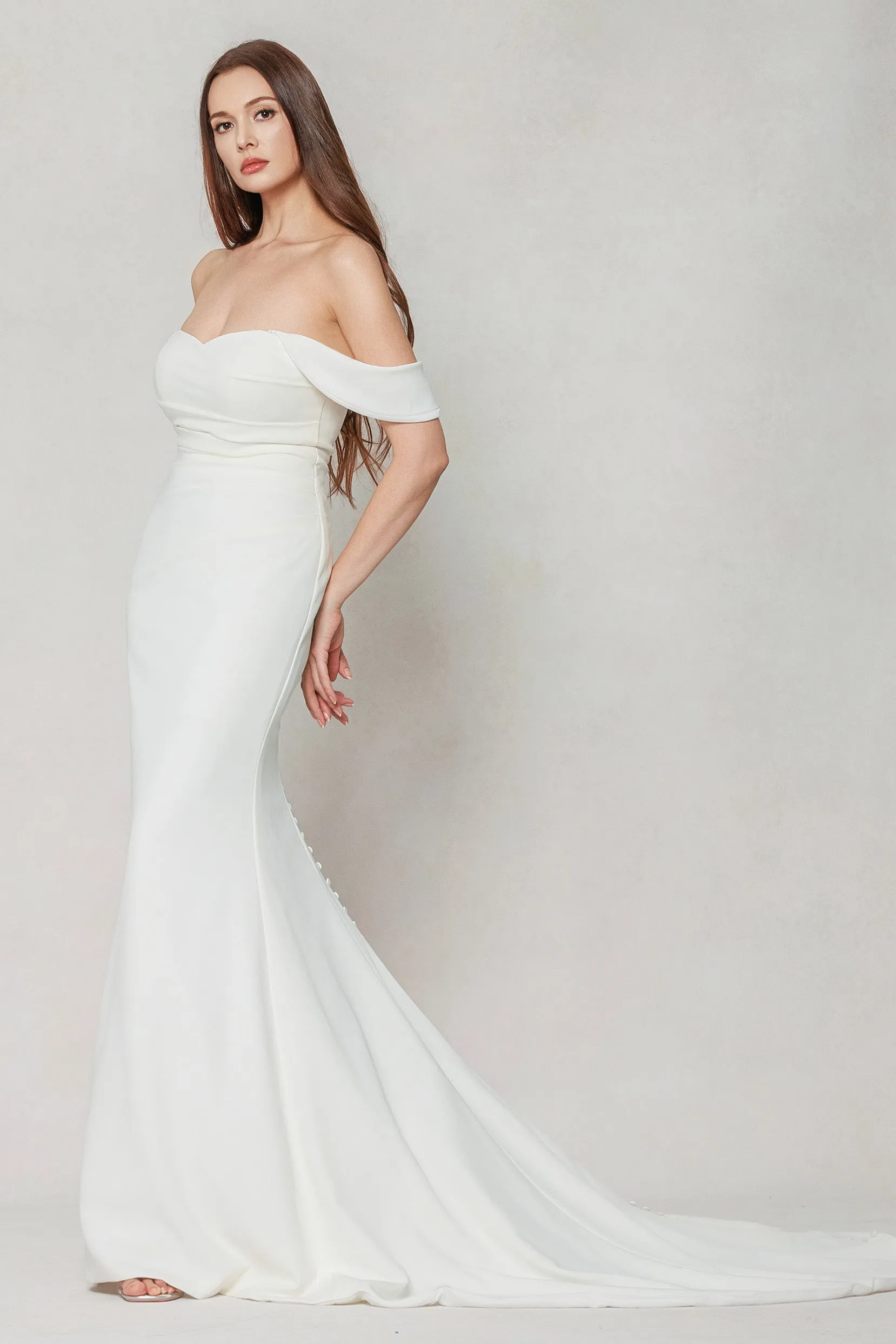 Trumpet-Mermaid Court Train Stretch Satin Wedding Dress CW3604 sold by Cocomelody product image thumbnail 5