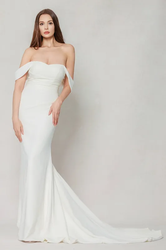 Trumpet-Mermaid Court Train Stretch Satin Wedding Dress CW3604 sold by Cocomelody