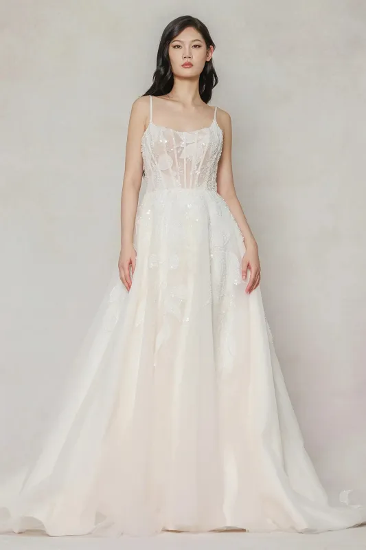 A-Line Court Train Tulle Wedding Dress CW3640 made by Cocomelody