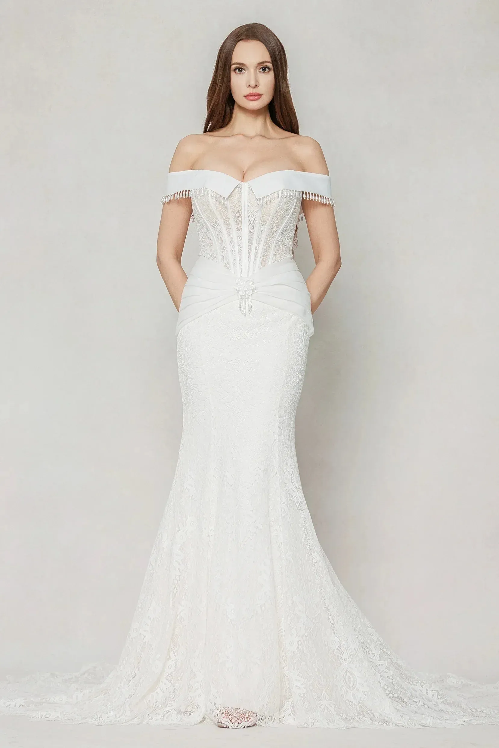 Trumpet-Mermaid Court Train Lace Wedding Dress CW3637 sold by Cocomelody product image thumbnail 5