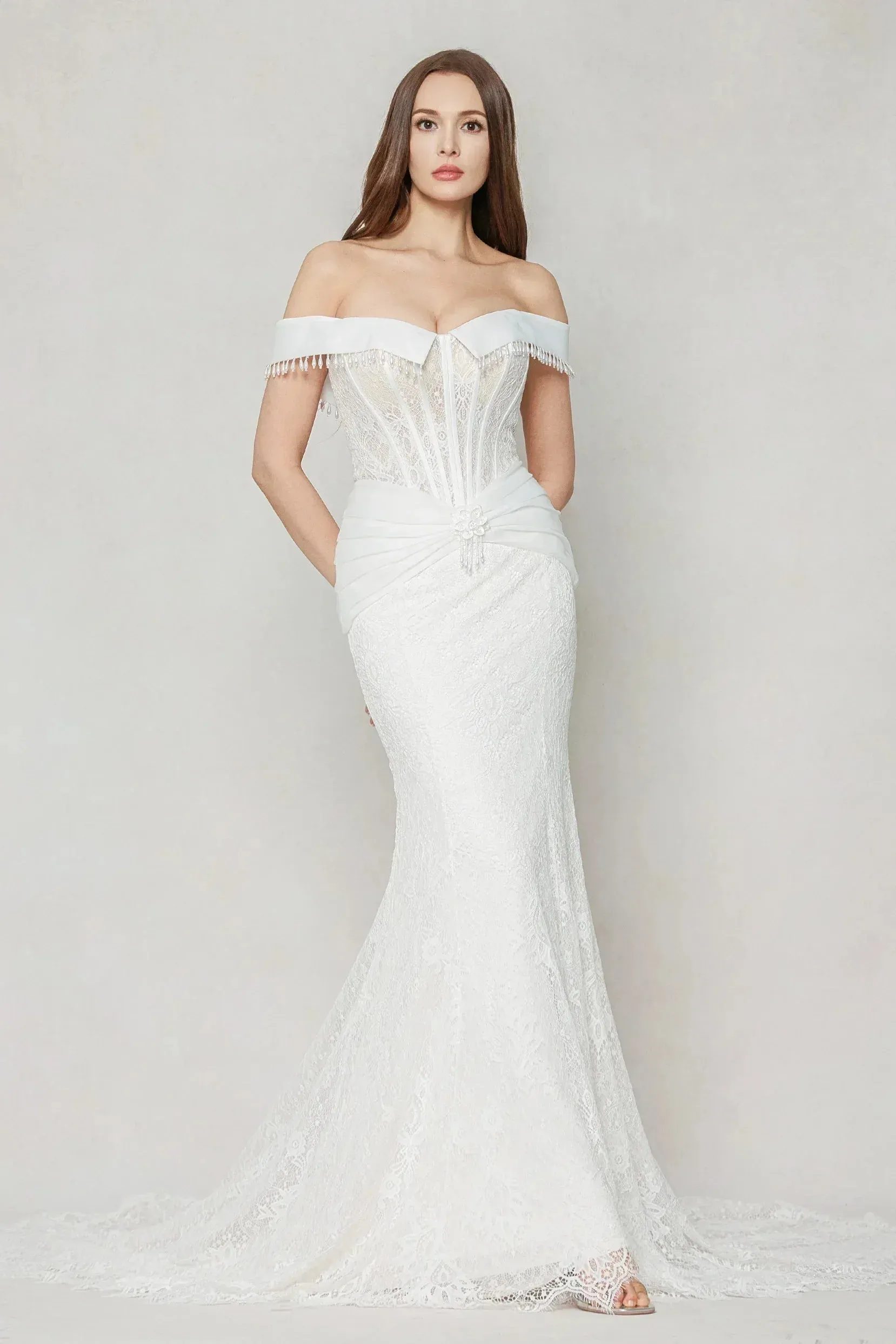 Trumpet-Mermaid Court Train Lace Wedding Dress CW3637 sold by Cocomelody product image thumbnail 3