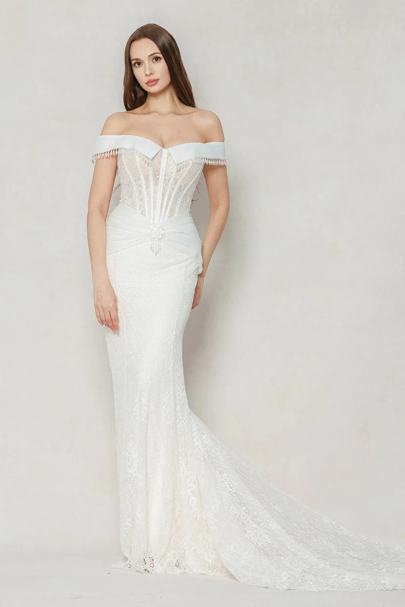 Trumpet-Mermaid Court Train Lace Wedding Dress CW3637 sold by Cocomelody product image thumbnail 4