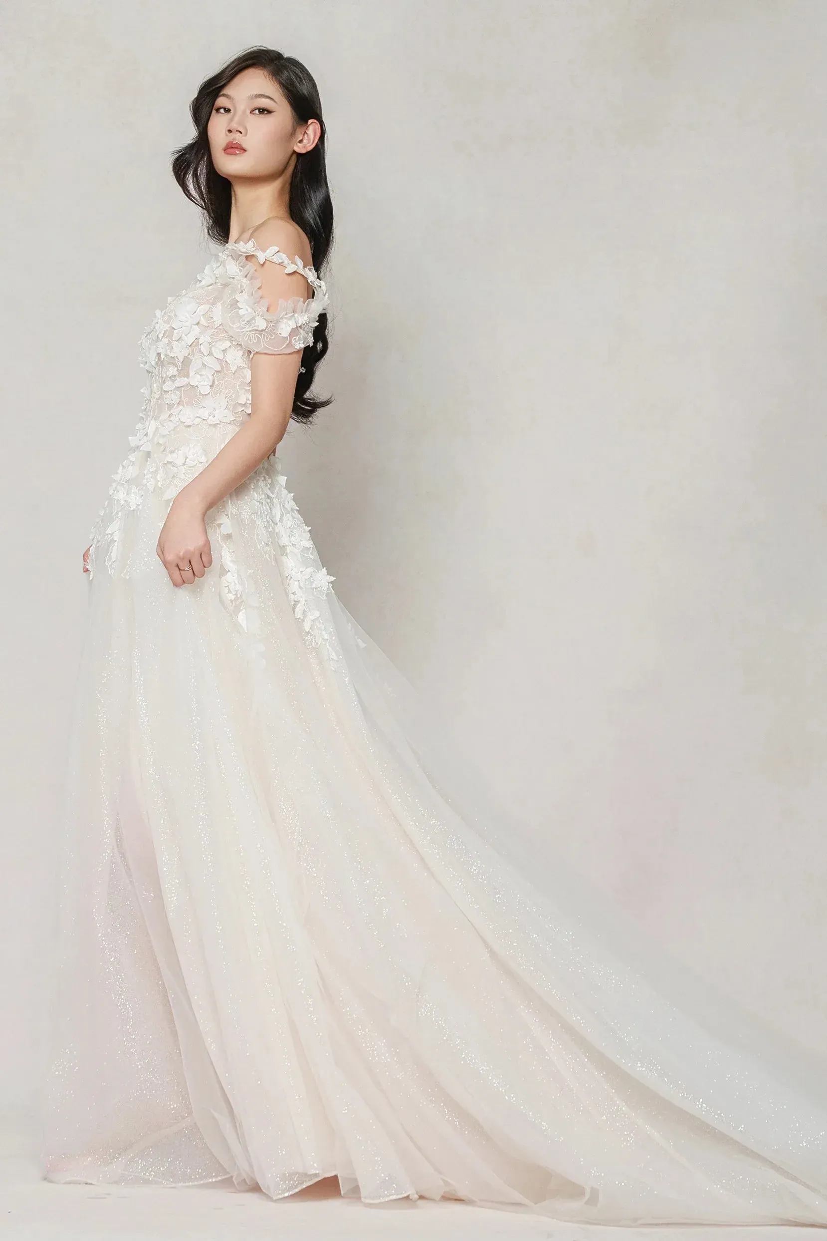 A-Line Sweep-Brush Train Tulle Wedding Dress CW3630 sold by Cocomelody product image thumbnail 5