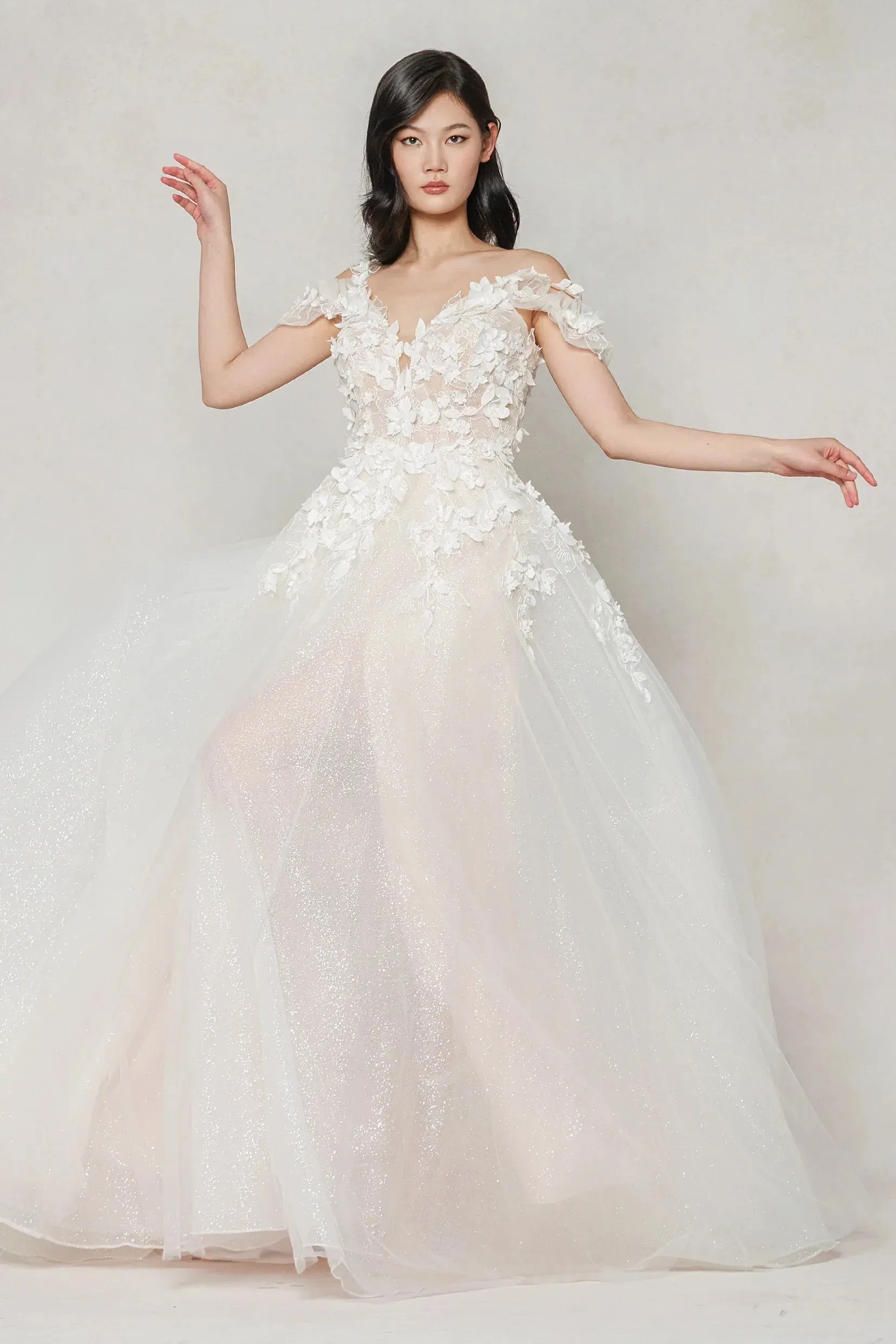 A-Line Sweep-Brush Train Tulle Wedding Dress CW3630 sold by Cocomelody product image thumbnail 3