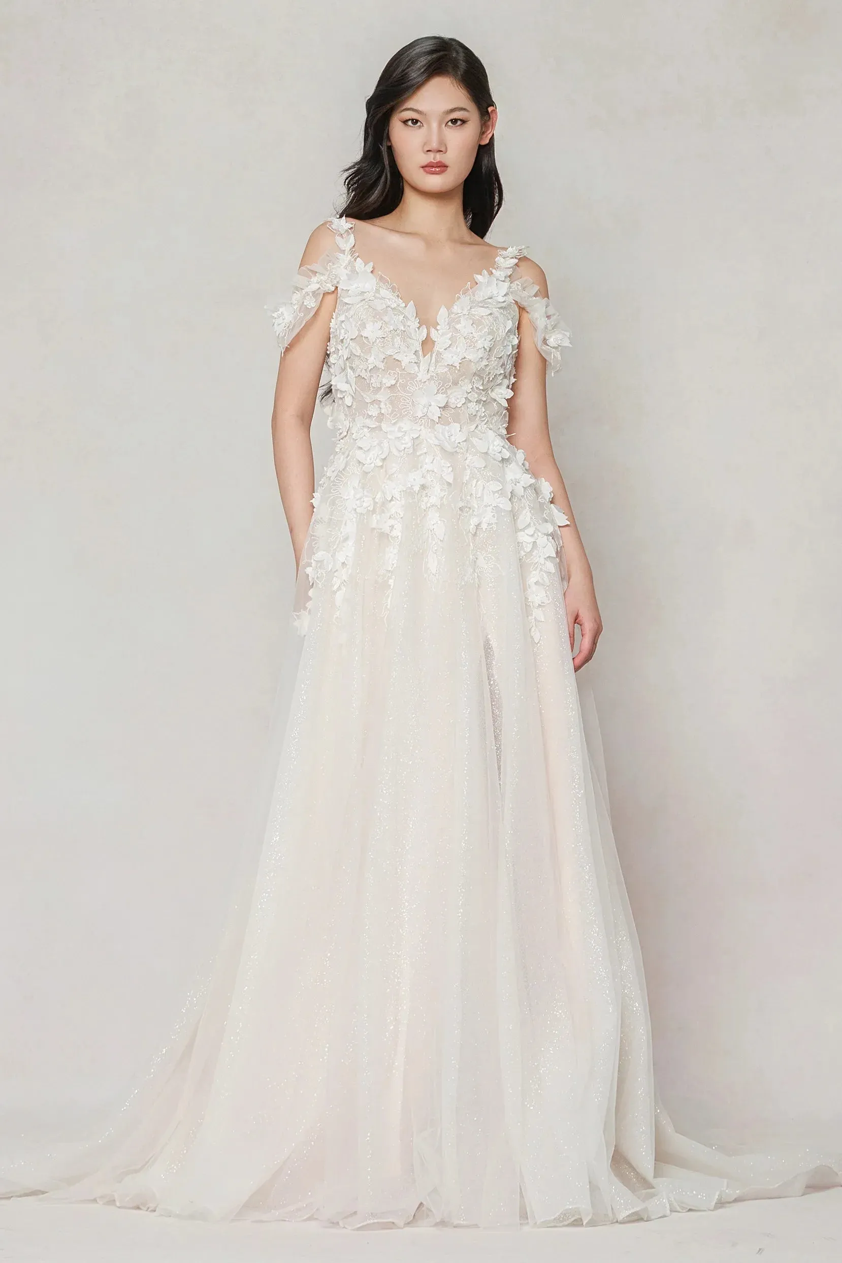 A-Line Sweep-Brush Train Tulle Wedding Dress CW3630 sold by Cocomelody product image thumbnail 4