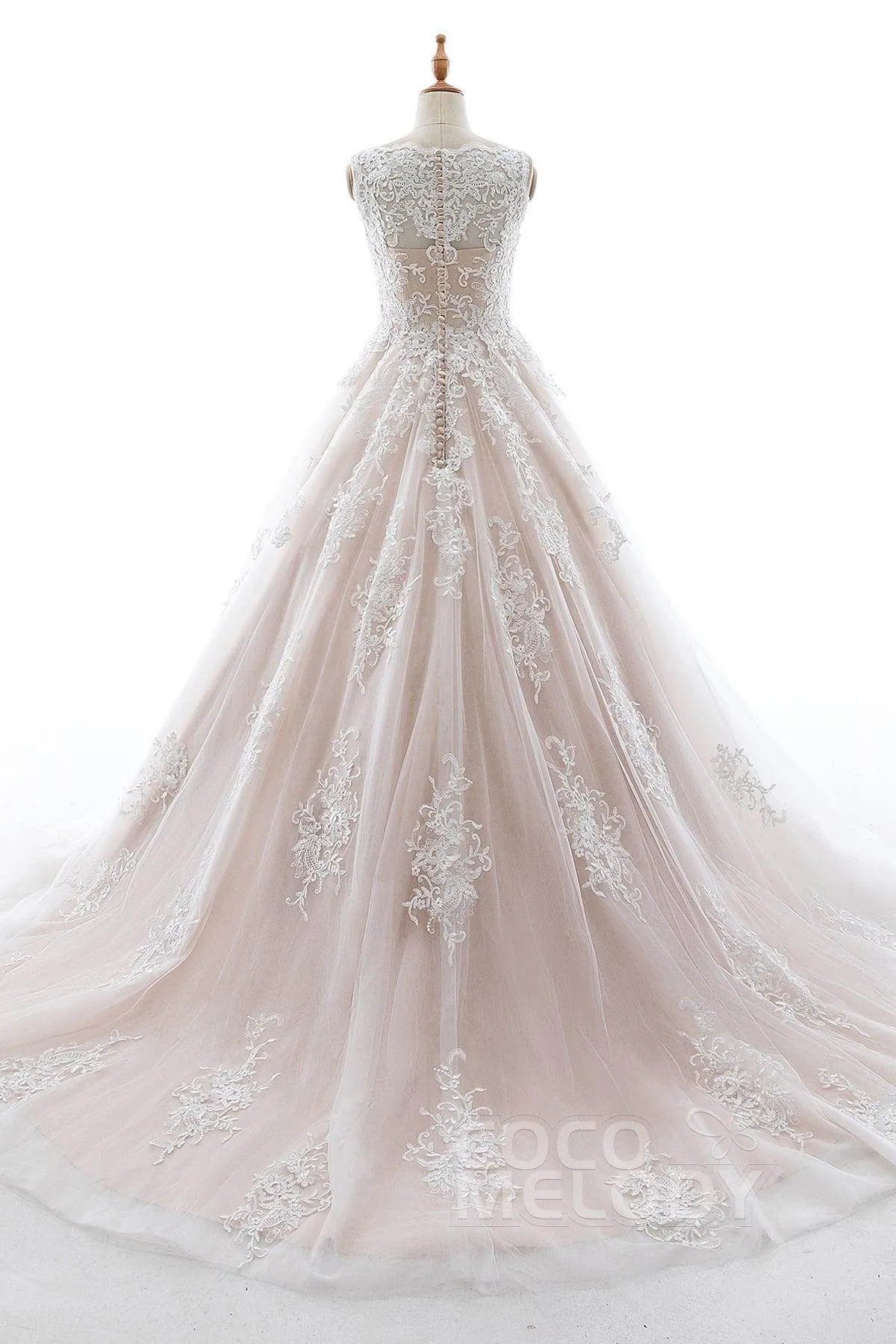 A-Line Court Train Elastic Satin Tulle Wedding Dress LD5565CR sold by Cocomelody product image thumbnail 2