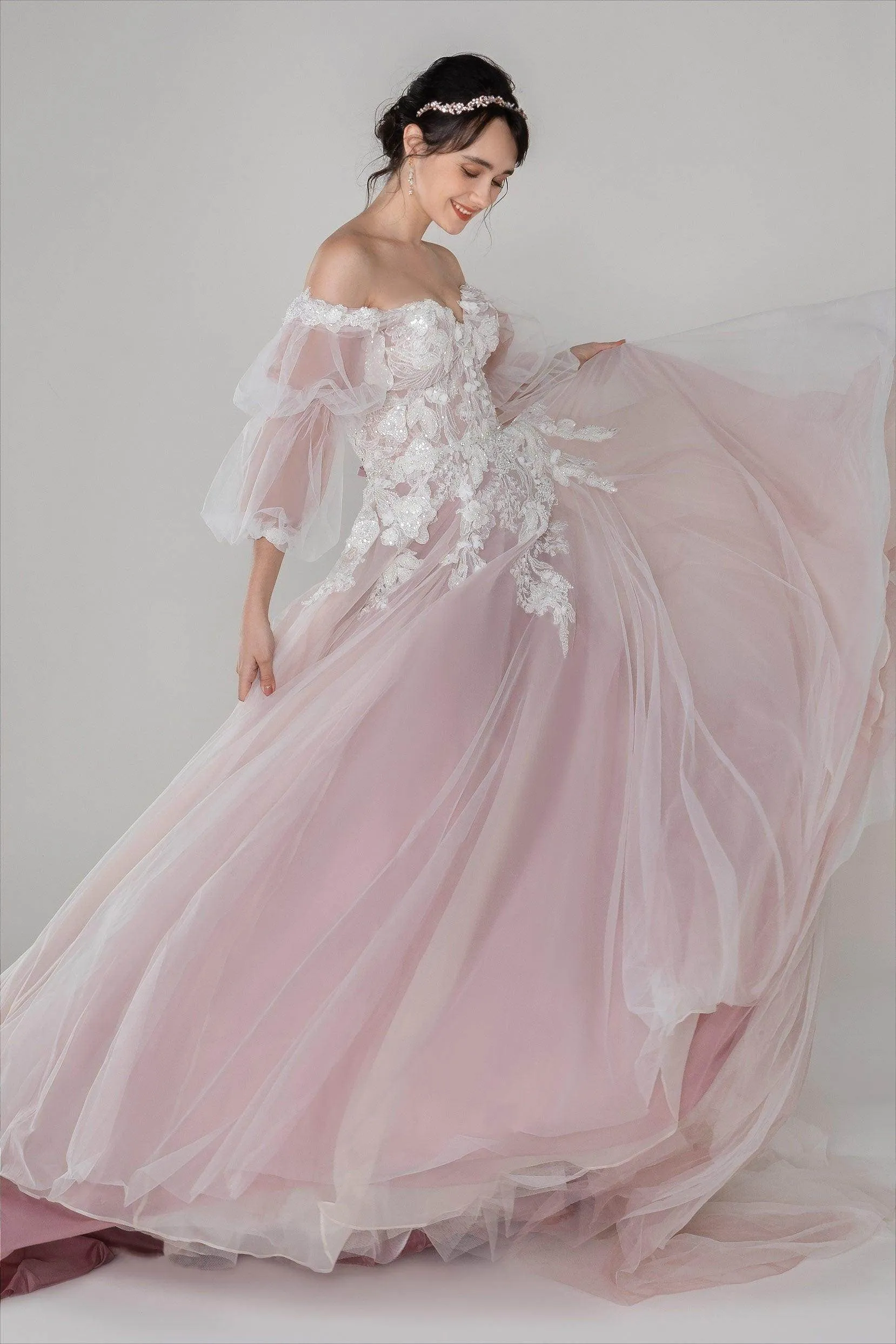 A-Line Chapel Train Tulle Wedding Dress CW2498CR sold by Cocomelody product image thumbnail 3