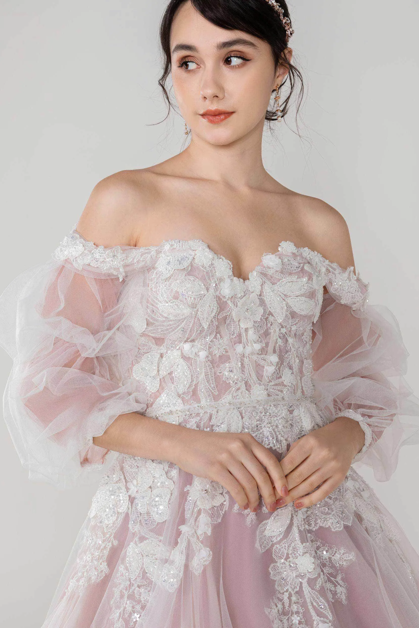 A-Line Chapel Train Tulle Wedding Dress CW2498CR sold by Cocomelody product image thumbnail 5