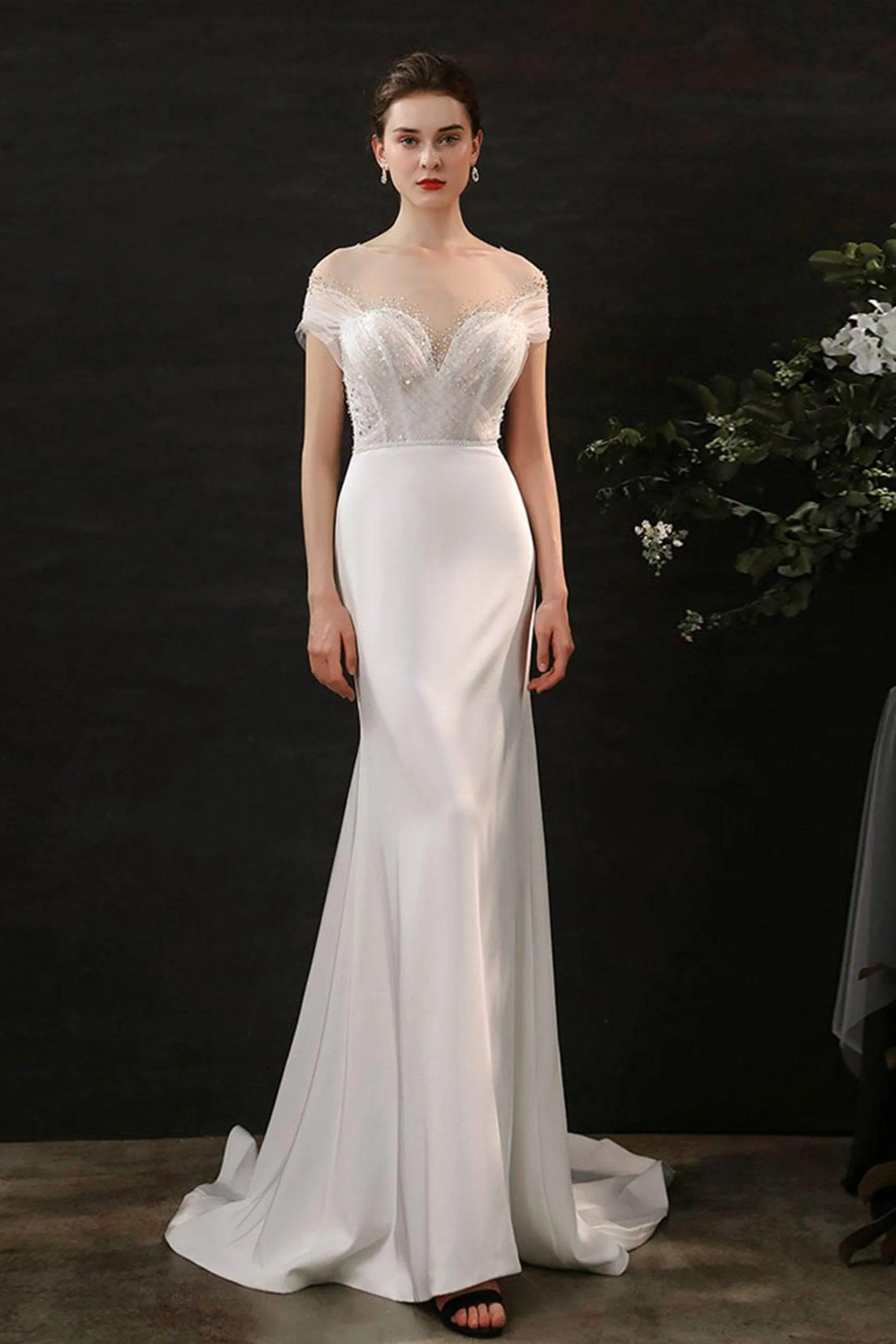 Mermaid Sweep-Brush Train Lace Tulle Wedding Dress CW2689CR sold by Cocomelody product image thumbnail 4