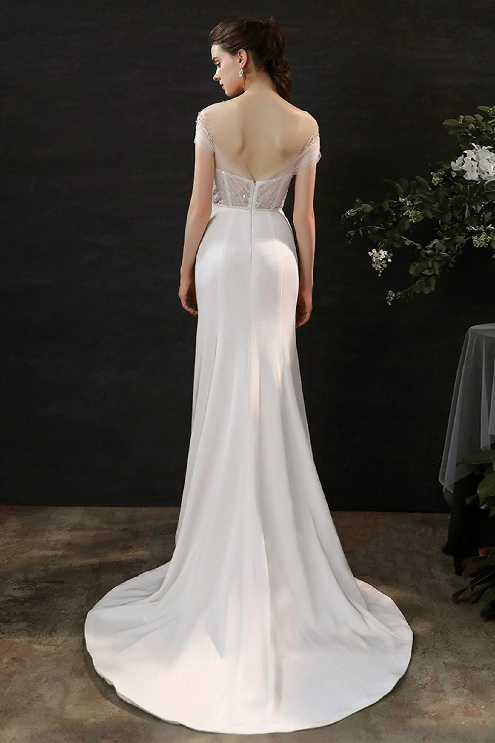 Mermaid Sweep-Brush Train Lace Tulle Wedding Dress CW2689CR sold by Cocomelody product image thumbnail 2