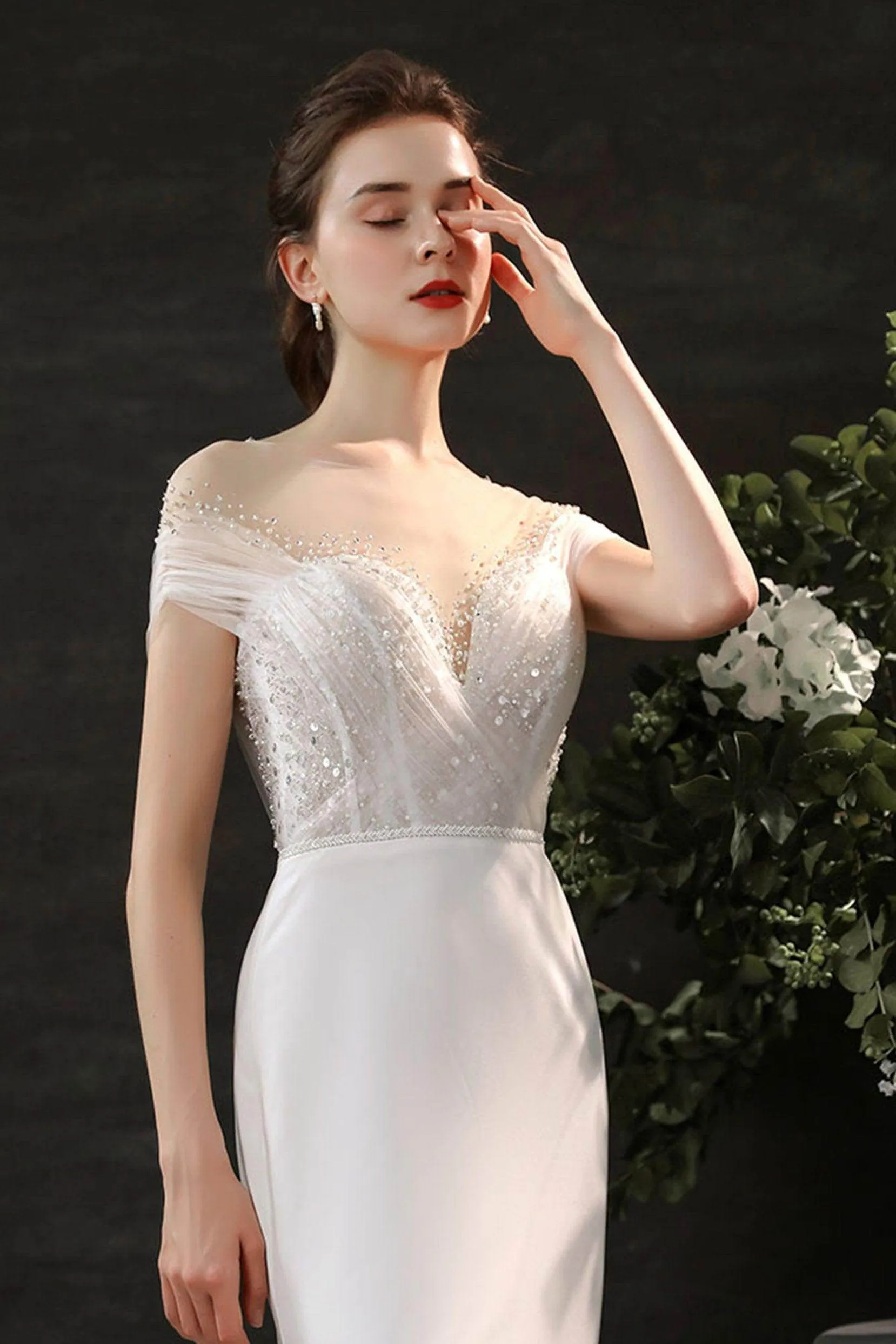 Mermaid Sweep-Brush Train Lace Tulle Wedding Dress CW2689CR sold by Cocomelody product image thumbnail 5