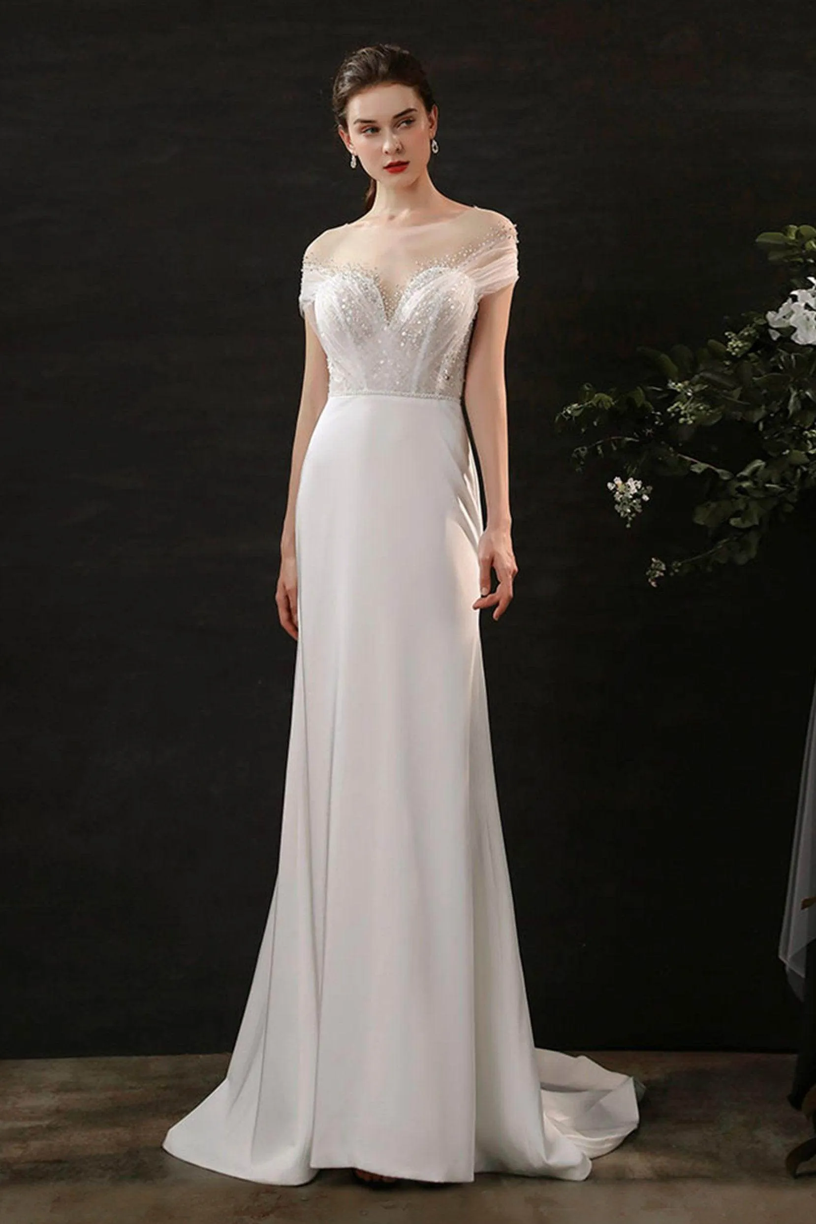 Mermaid Sweep-Brush Train Lace Tulle Wedding Dress CW2689CR sold by Cocomelody