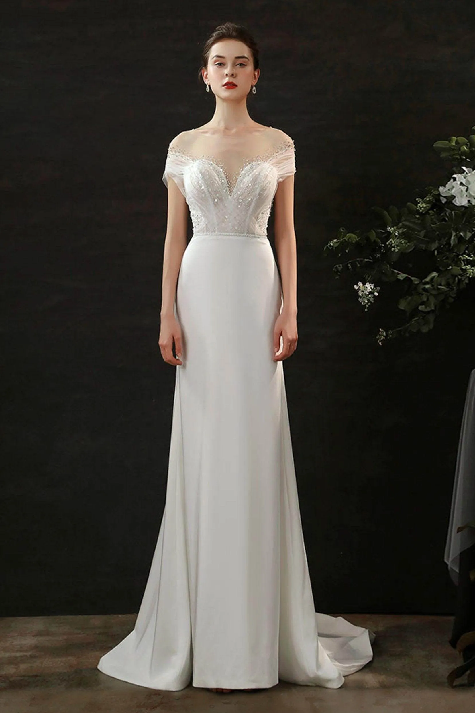 Mermaid Sweep-Brush Train Lace Tulle Wedding Dress CW2689CR sold by Cocomelody product image thumbnail 3