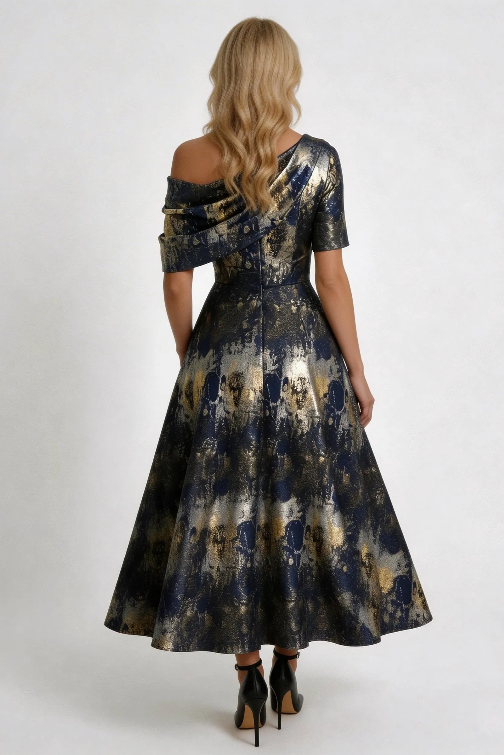 A-Line Tea-Length Jacquard Mother of the Bride Dress CM0428 sold by Cocomelody product image thumbnail 2