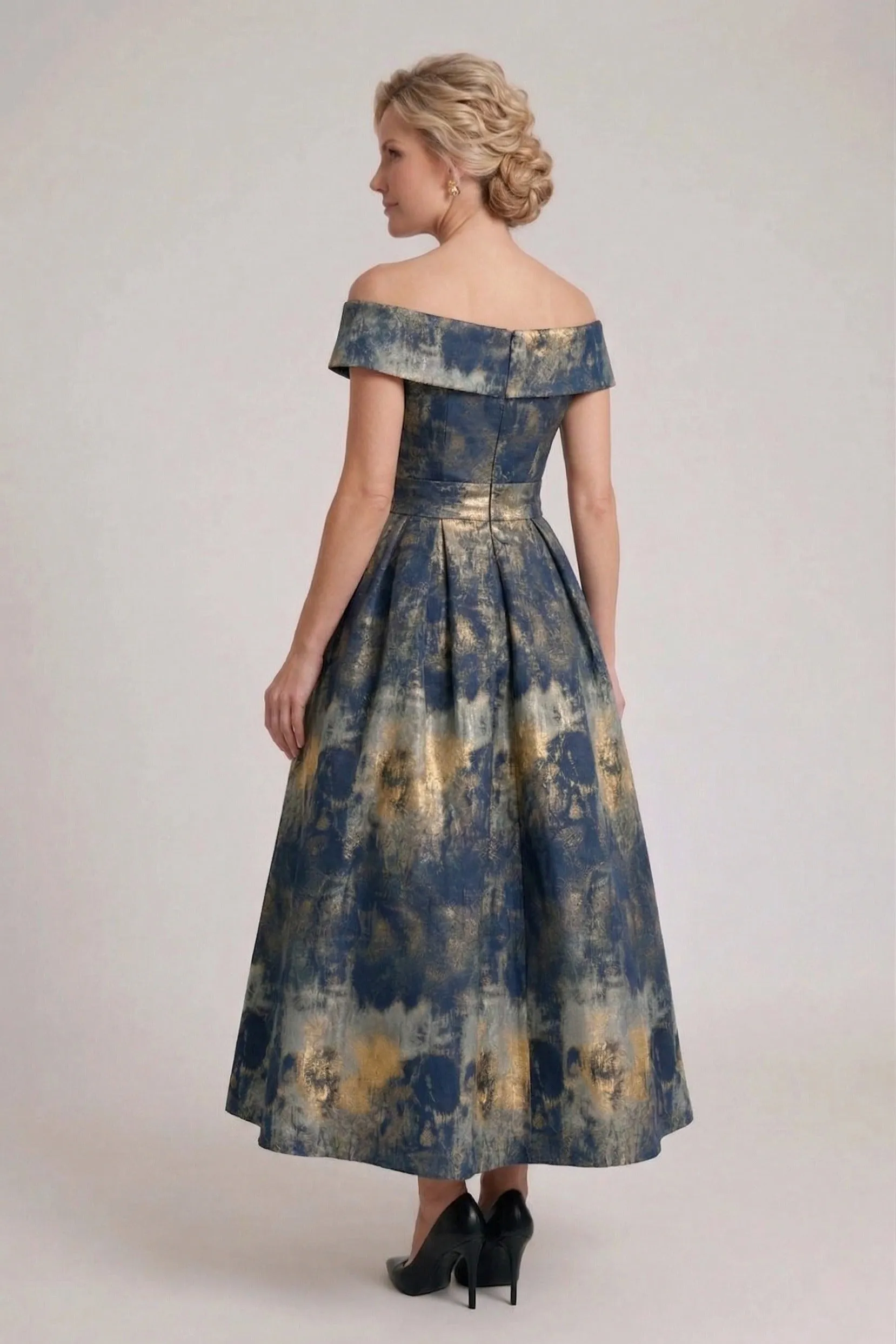 A-Line Tea-Length Jacquard Mother of the Bride Dress CM0427 sold by Cocomelody product image thumbnail 2