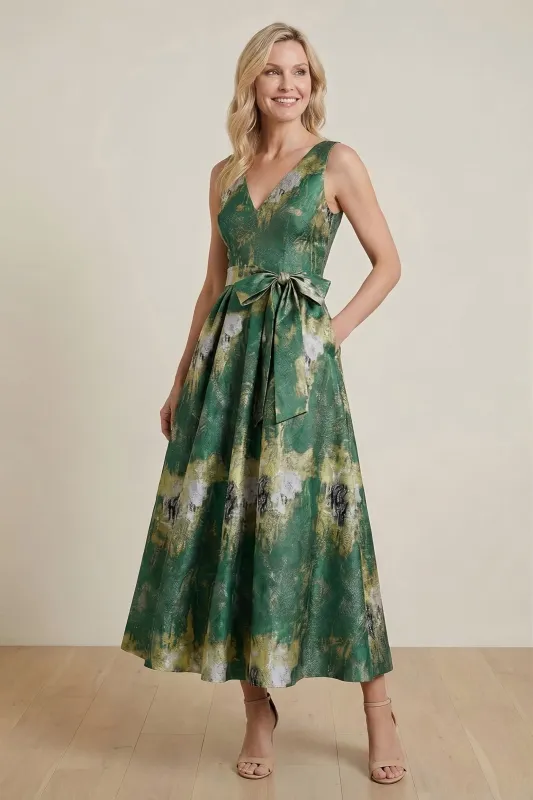 A-Line Tea-Length Jacquard Mother of the Bride Dress CM0425 made by Cocomelody