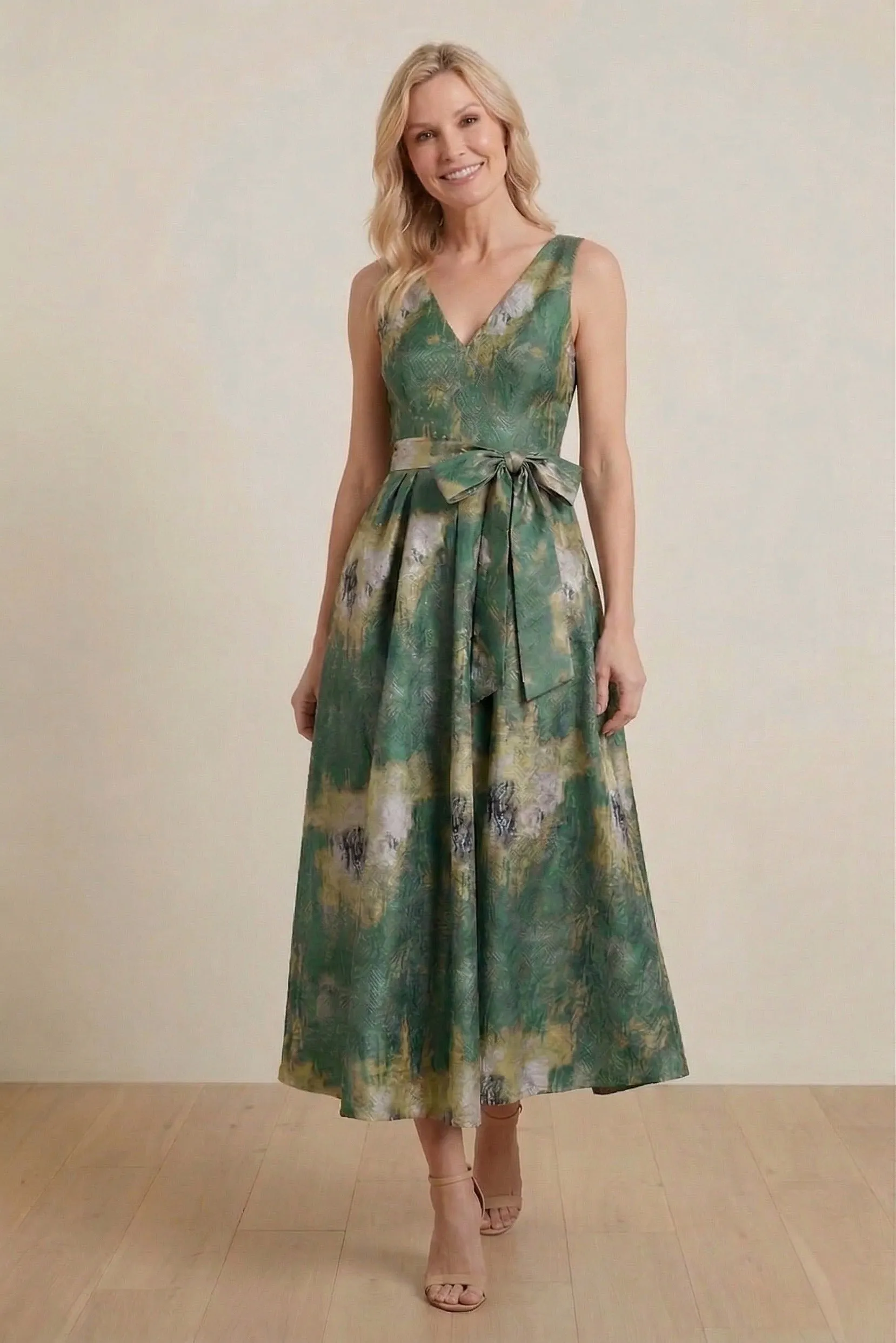 A-Line Tea-Length Jacquard Mother of the Bride Dress CM0425 sold by Cocomelody product image thumbnail 3