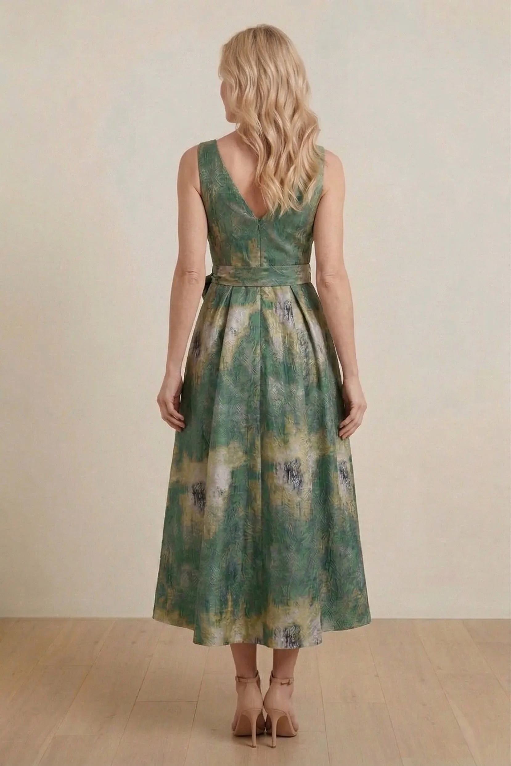 A-Line Tea-Length Jacquard Mother of the Bride Dress CM0425 sold by Cocomelody product image thumbnail 2