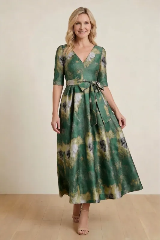 A-Line Tea-Length Jacquard Mother of the Bride Dress CM0424 made by Cocomelody