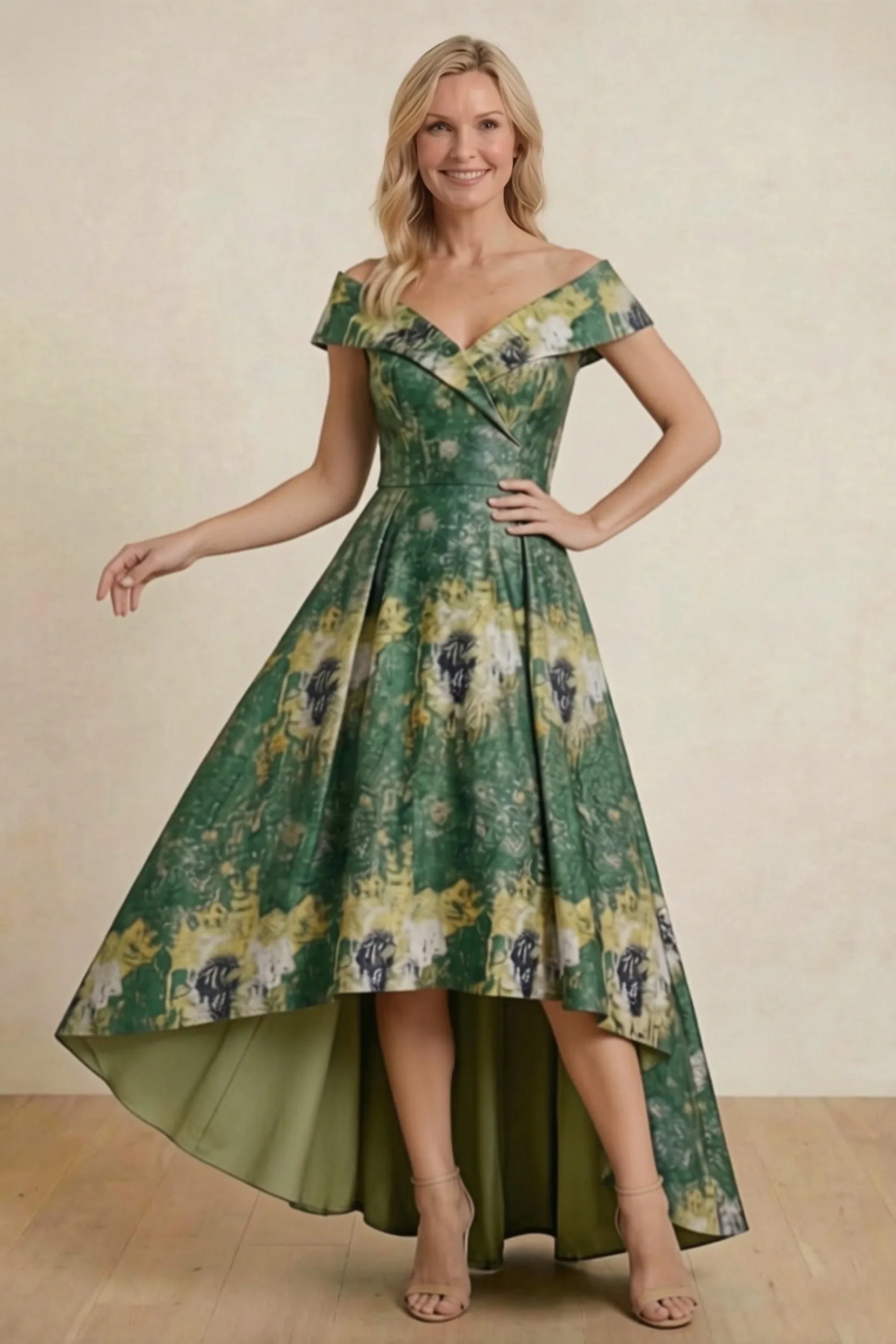 A-Line High-Low Jacquard Mother of the Bride Dress CM0423 sold by Cocomelody product image thumbnail 5
