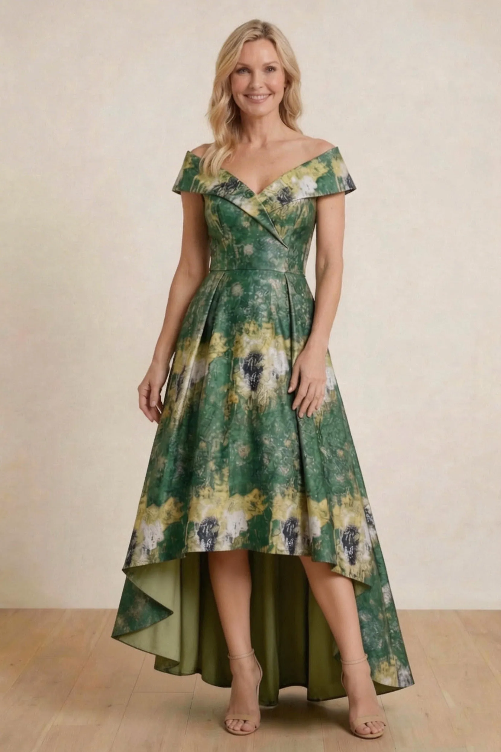 A-Line High-Low Jacquard Mother of the Bride Dress CM0423 sold by Cocomelody