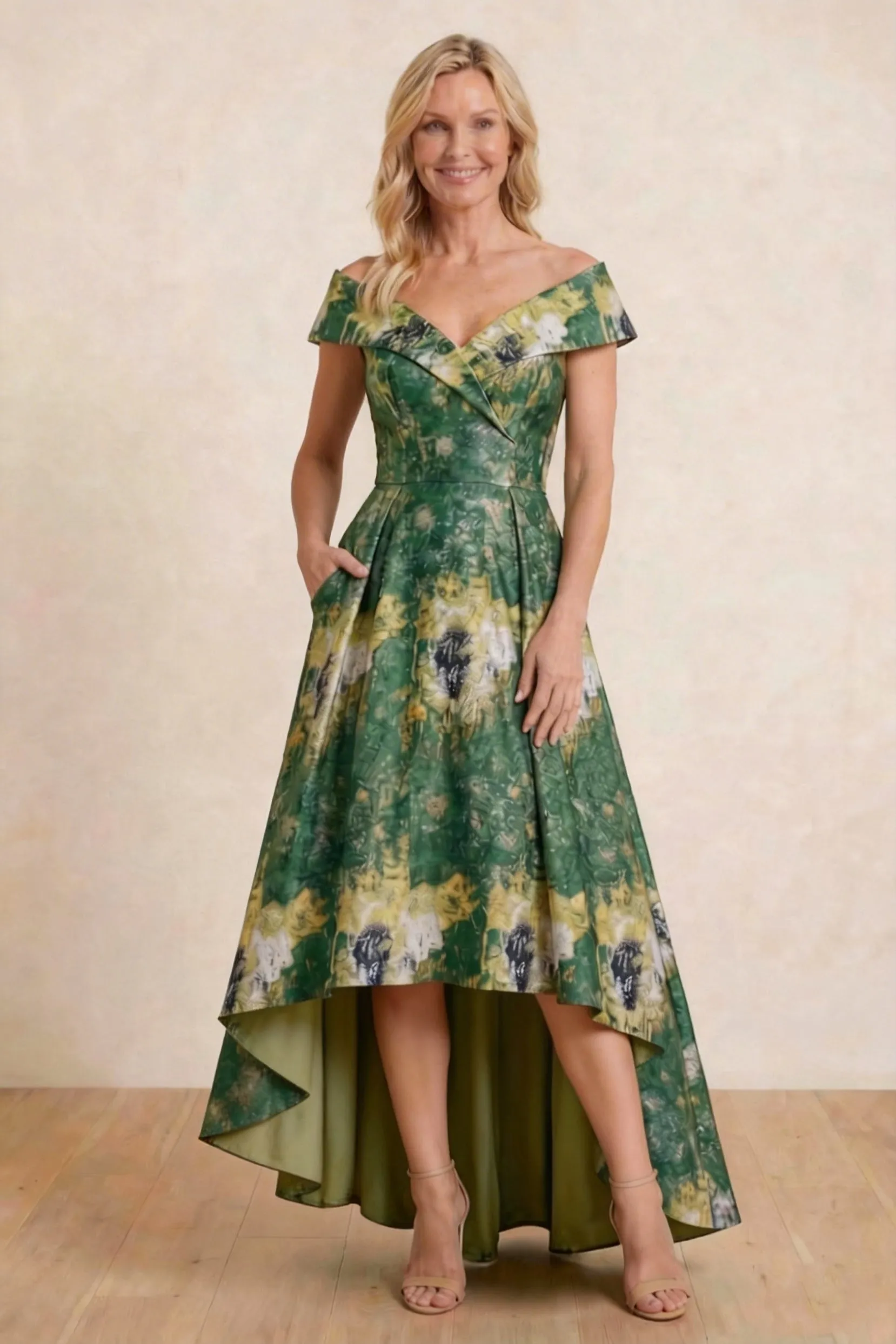 A-Line High-Low Jacquard Mother of the Bride Dress CM0423 sold by Cocomelody product image thumbnail 3
