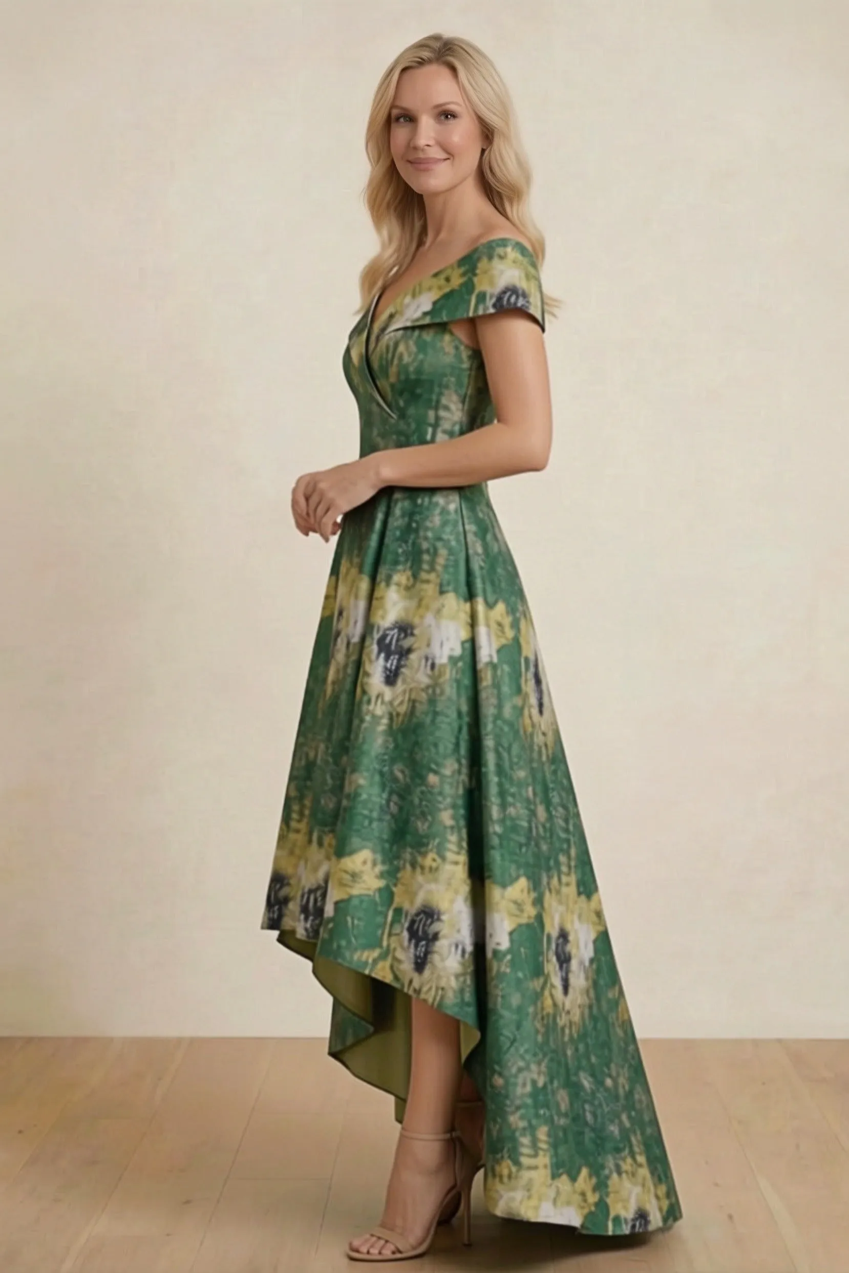 A-Line High-Low Jacquard Mother of the Bride Dress CM0423 sold by Cocomelody product image thumbnail 4