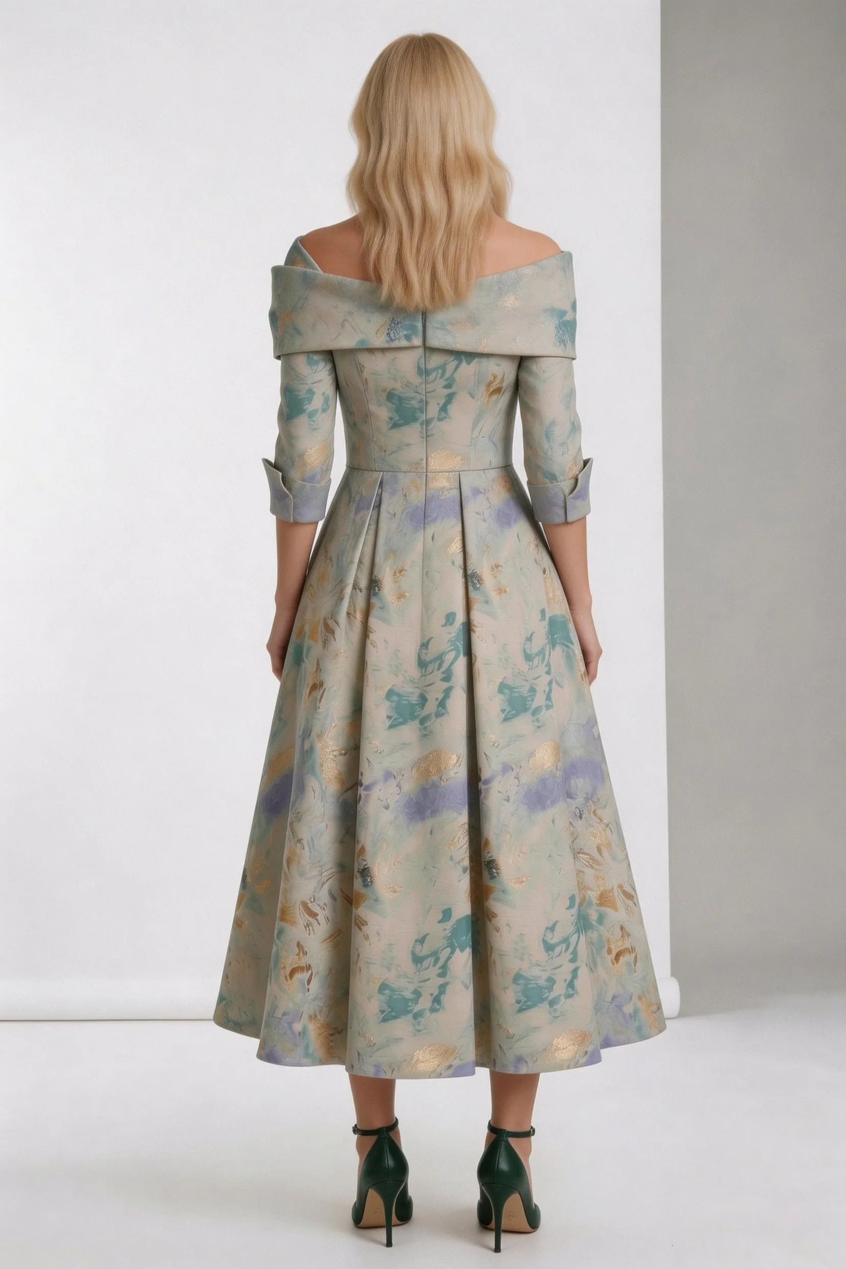 A-Line Tea-Length Jacquard Mother of the Bride Dress CM0418 sold by Cocomelody product image thumbnail 2